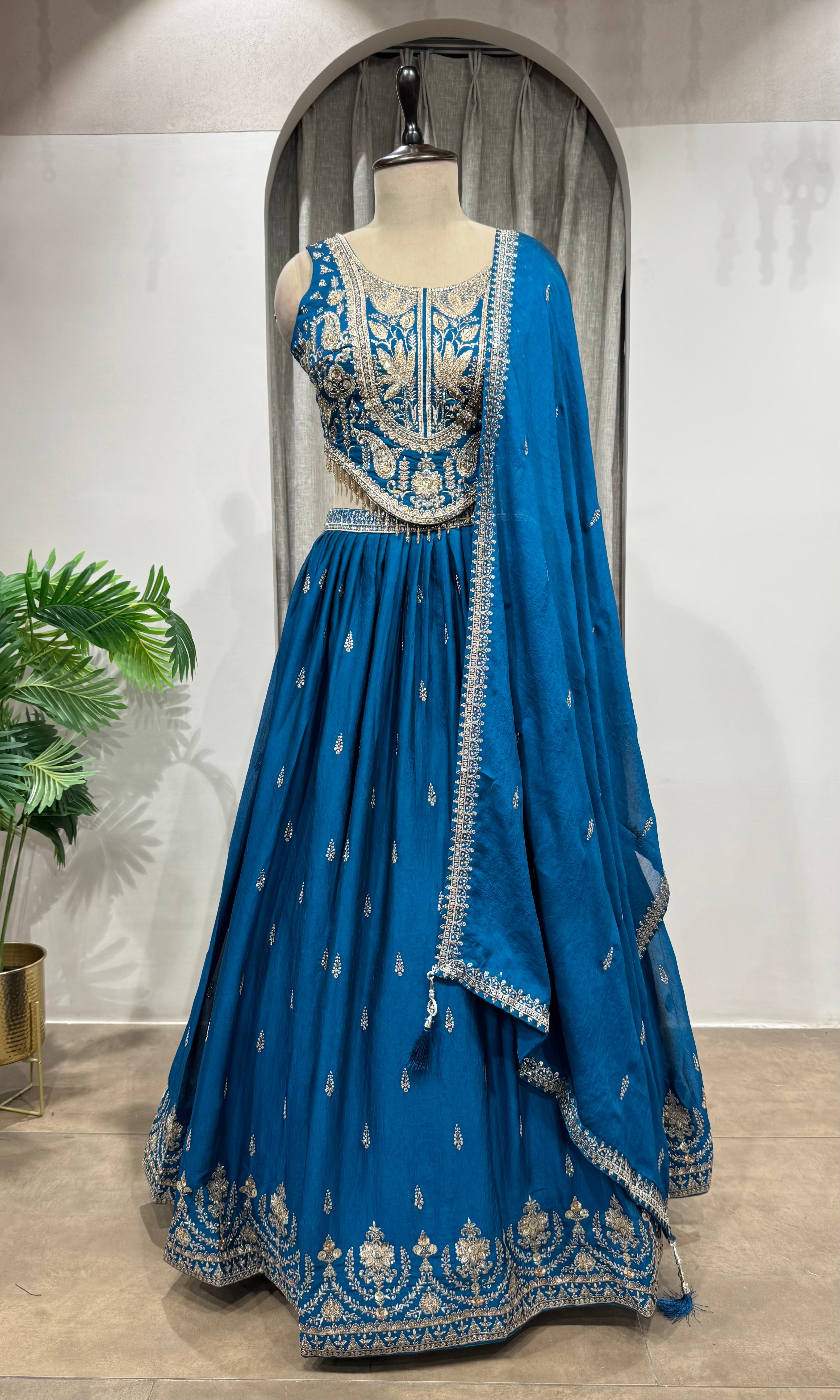 RAMA Blue Embroidered Lehenga Choli Set