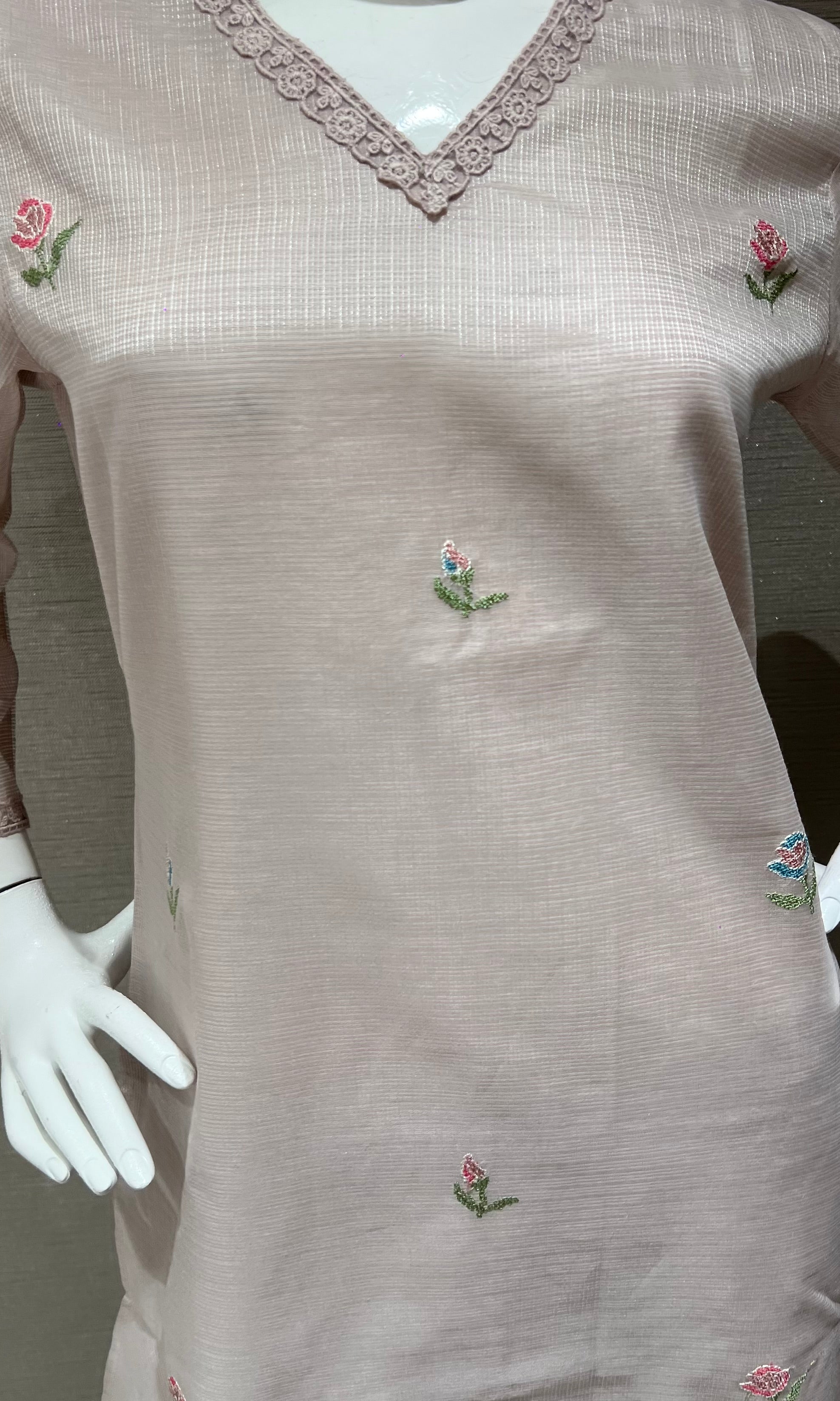 Light Pink Floral Embroidered Kurta Set with Dupatta