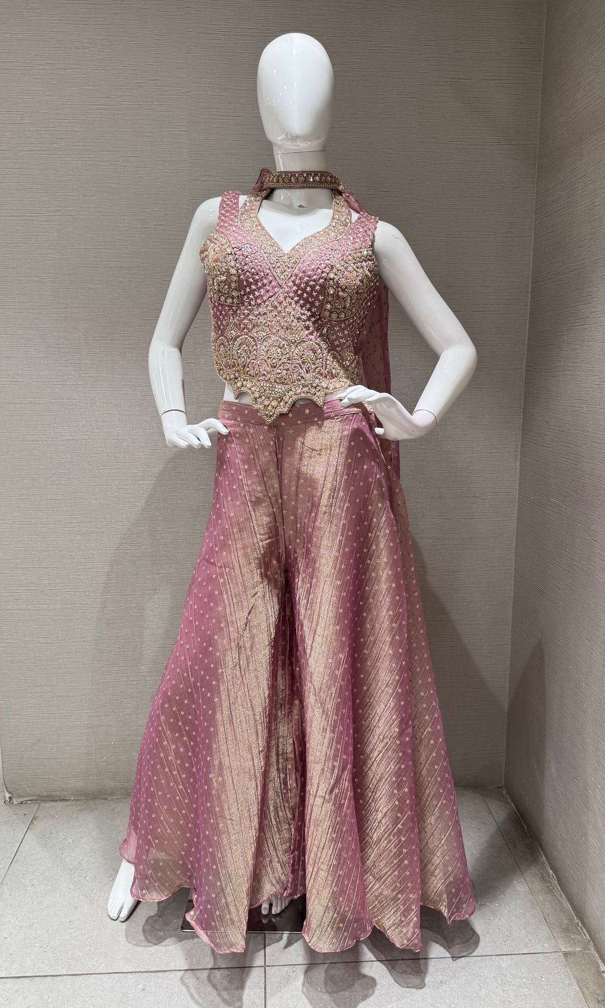 Mauve Zari Embroidered tissue silk Palazzo set