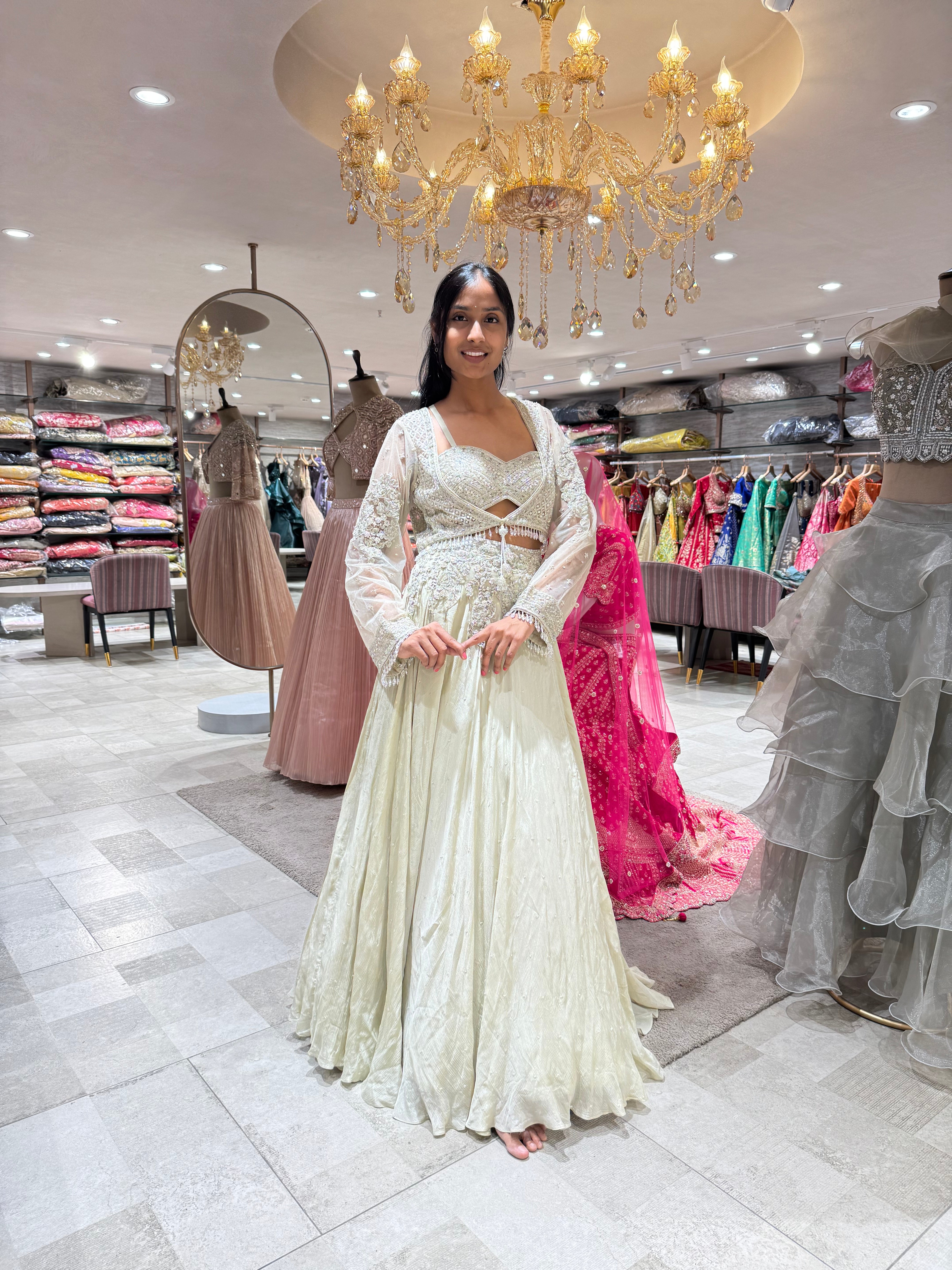 IVORY EMBROIDERED CROP TOP LEHENGA