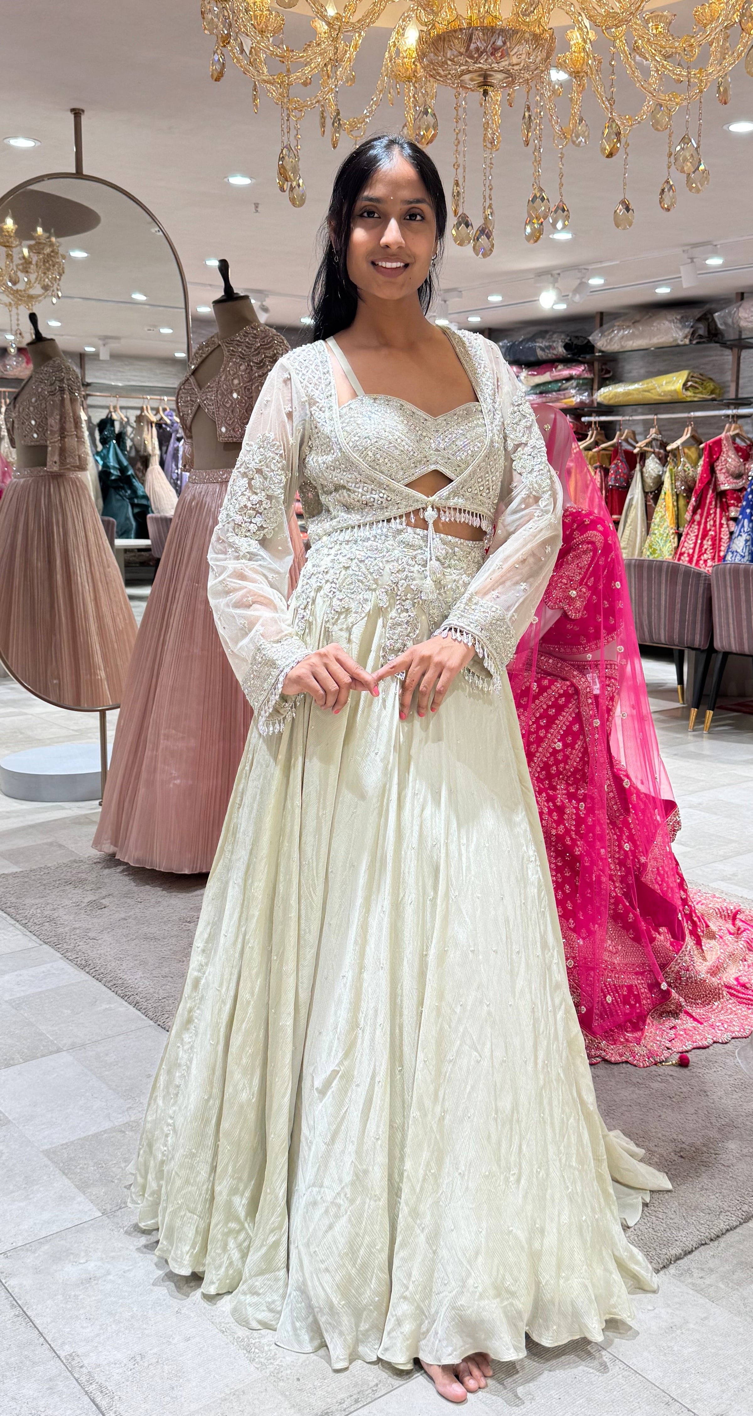 IVORY EMBROIDERED CROP TOP LEHENGA