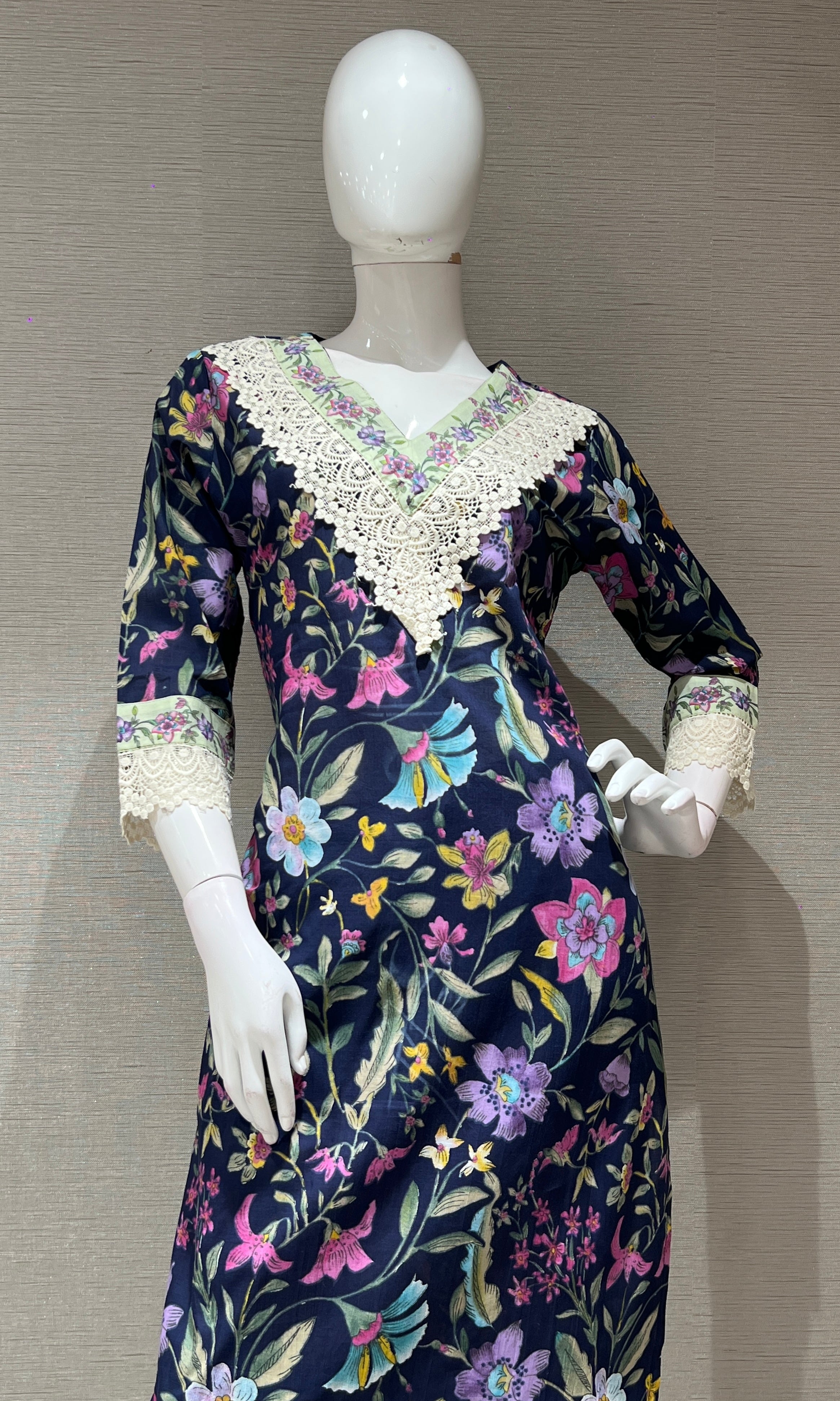 Blue FLORAL PRINTED EMBROIDERED kurta set
