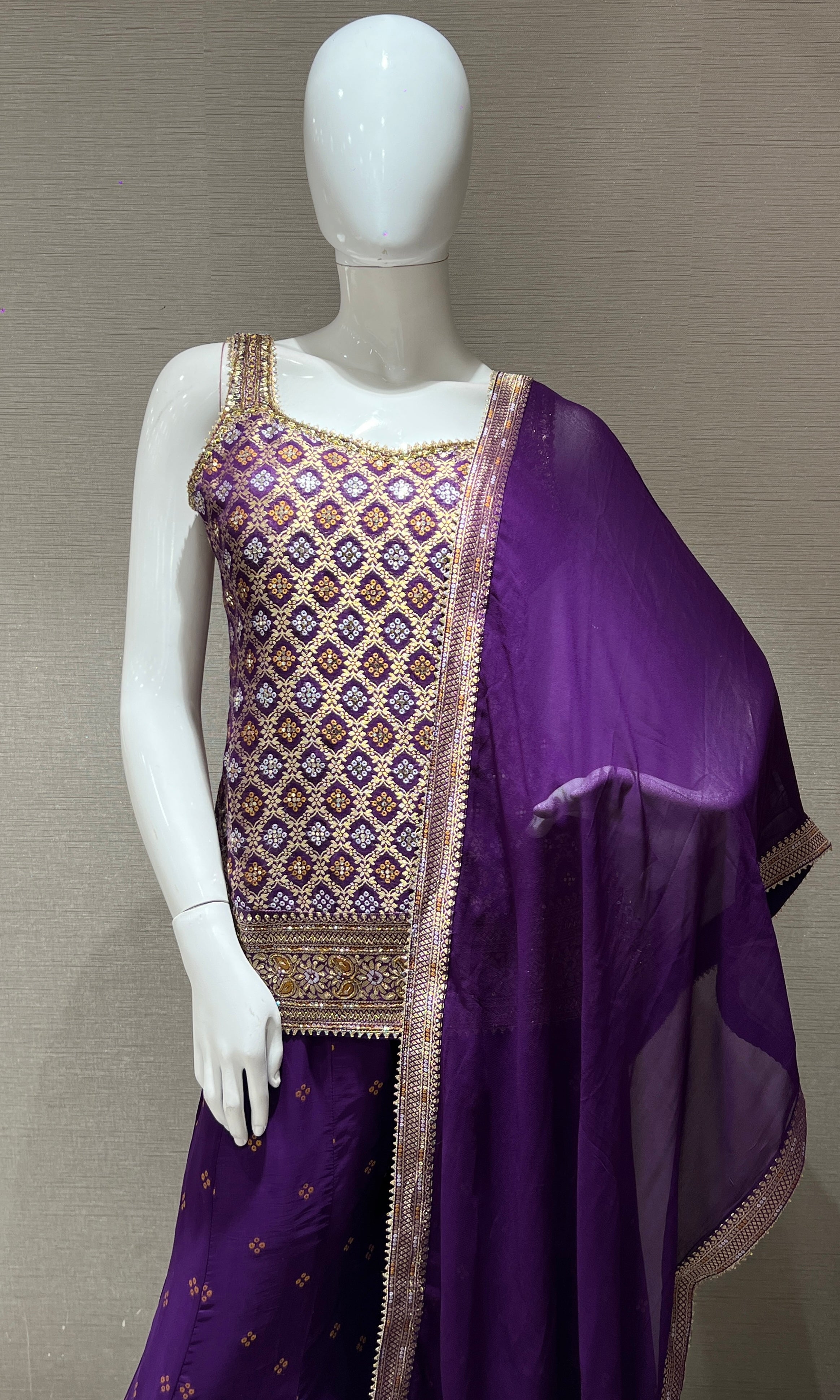 Purple Embroidered Palazzo Set
