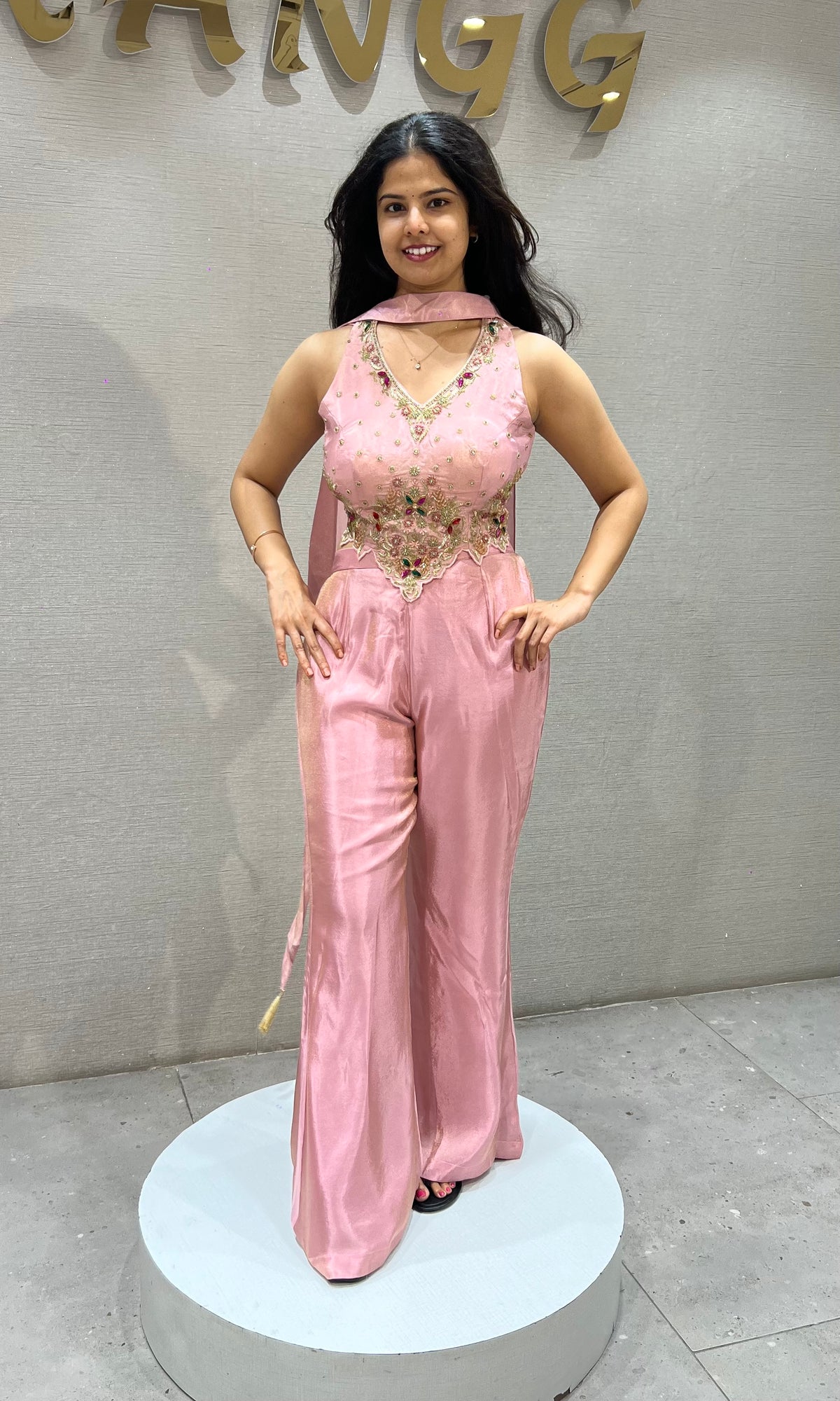 Blush pink Shimmer Halter Crop top Palazzo