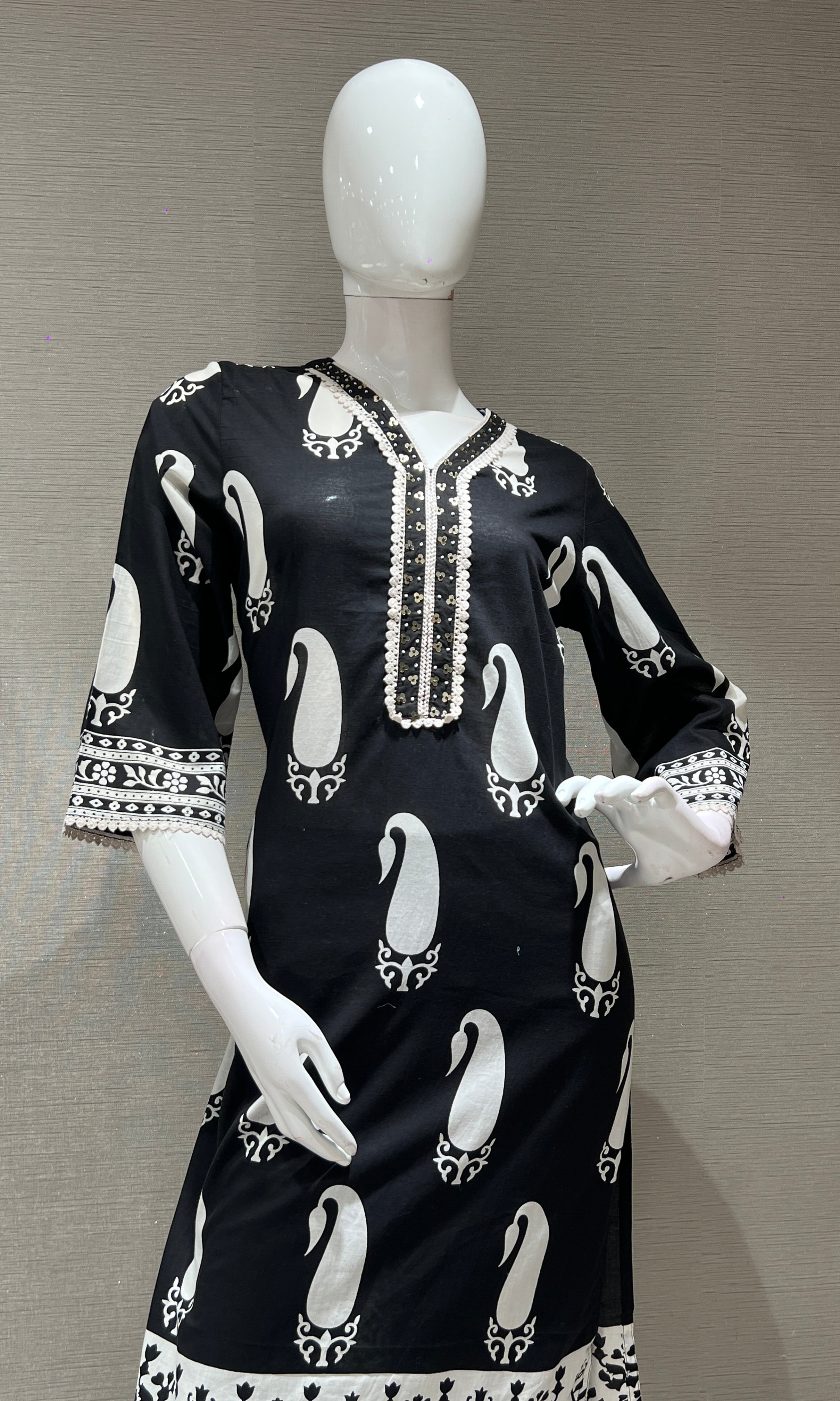 Black EMBROIDERED PRINTED KURTA SET