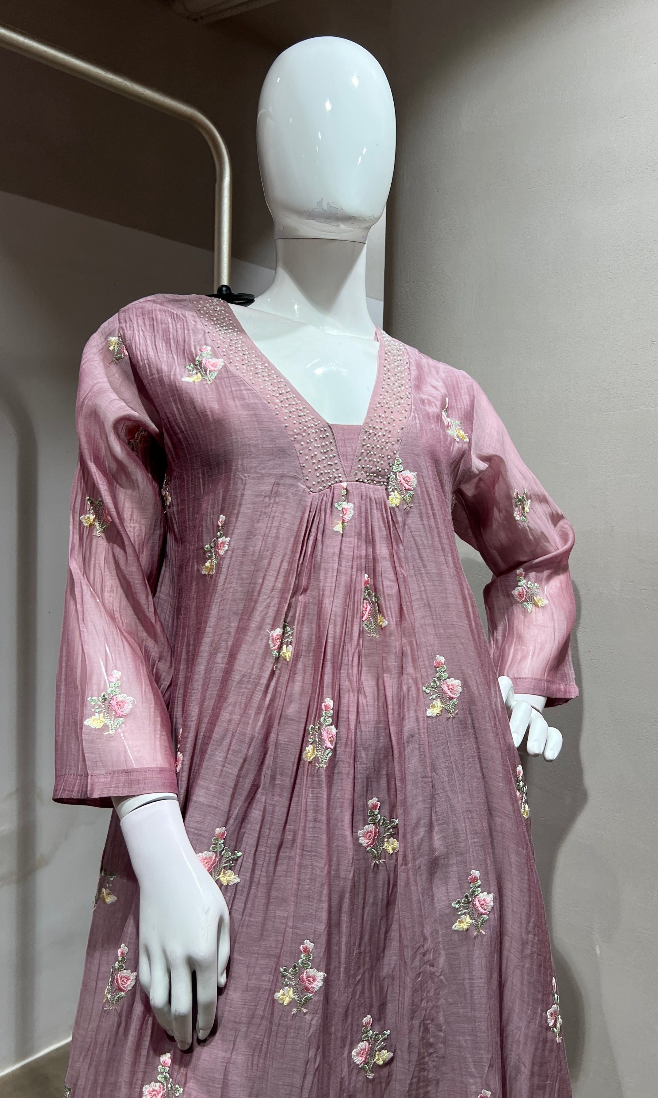 Onion Pink Flared Kurta Set with Dupatta