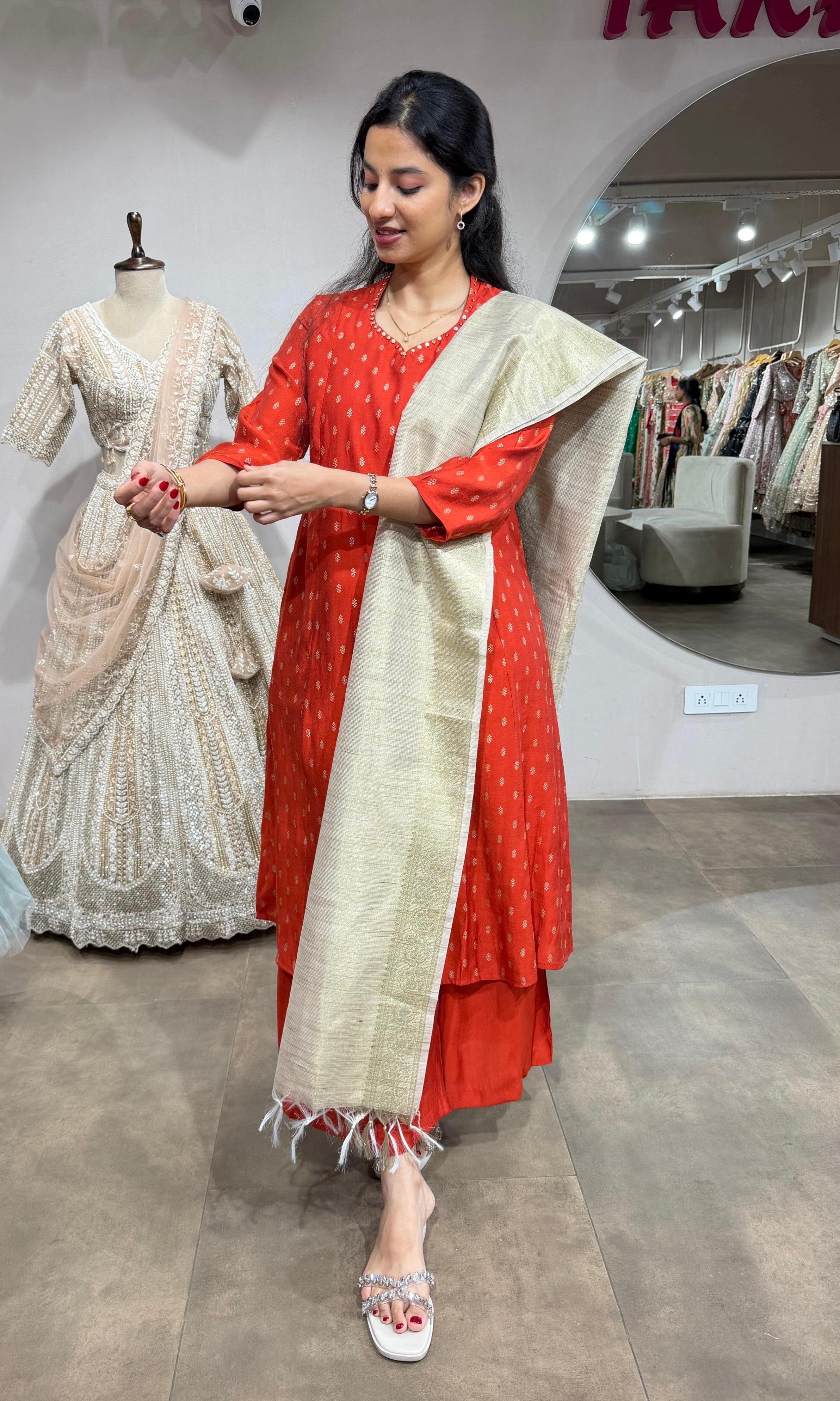 RUST Bandhani Printed Straight Kurta Set