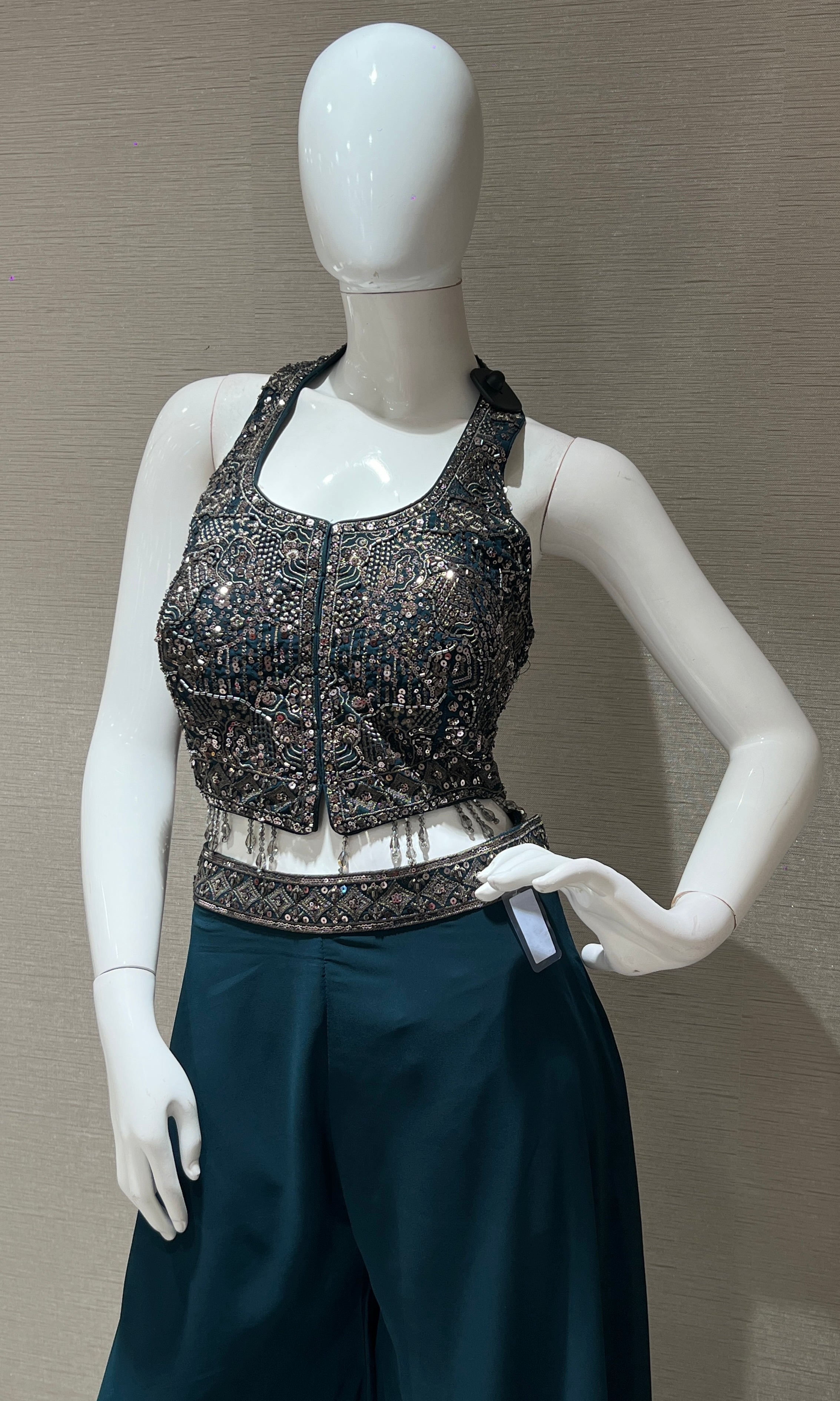 Bottle green Halter Neck Design Palazzo
