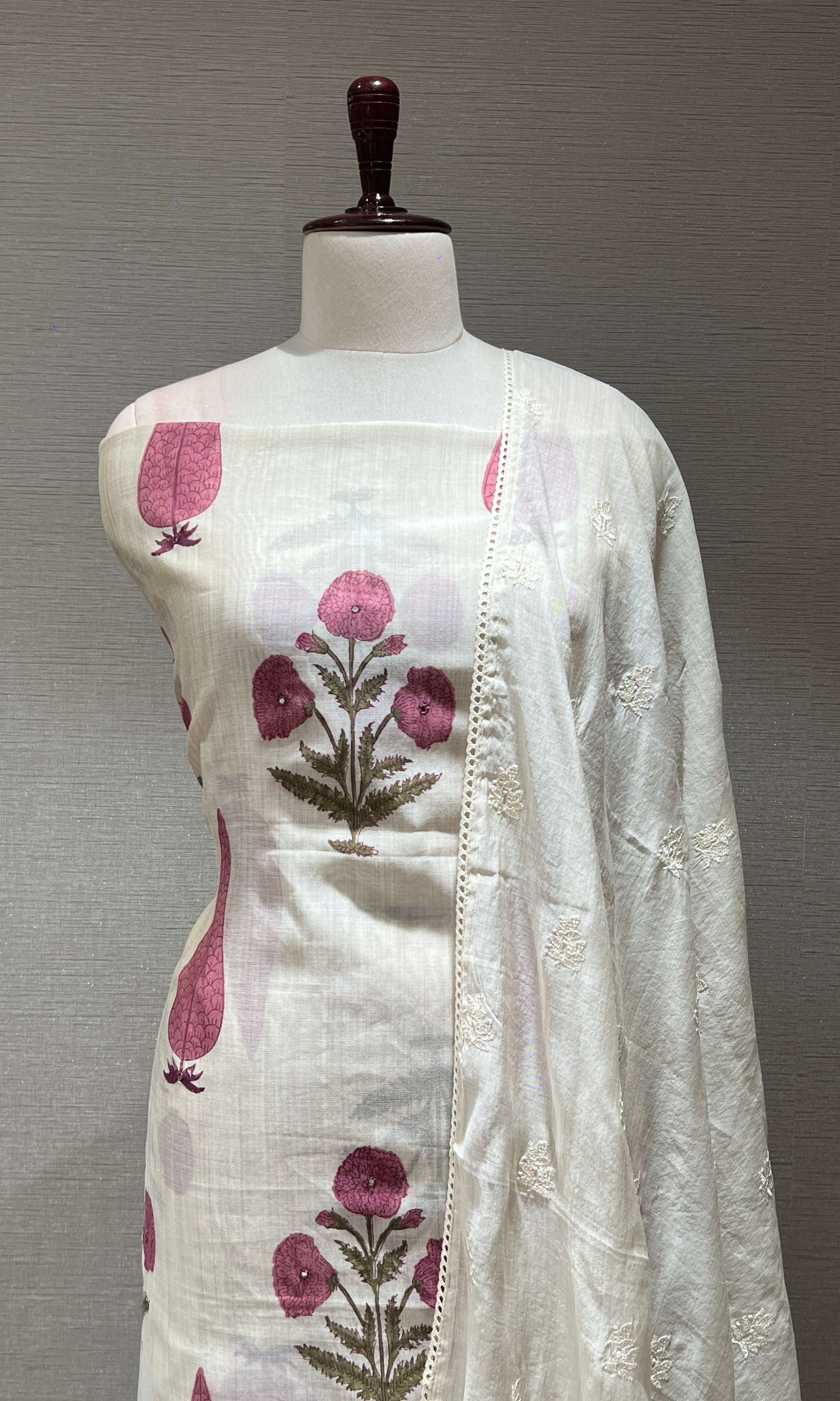 PINK AND WHITE FLORAL PRINT DRESS MATERIAL