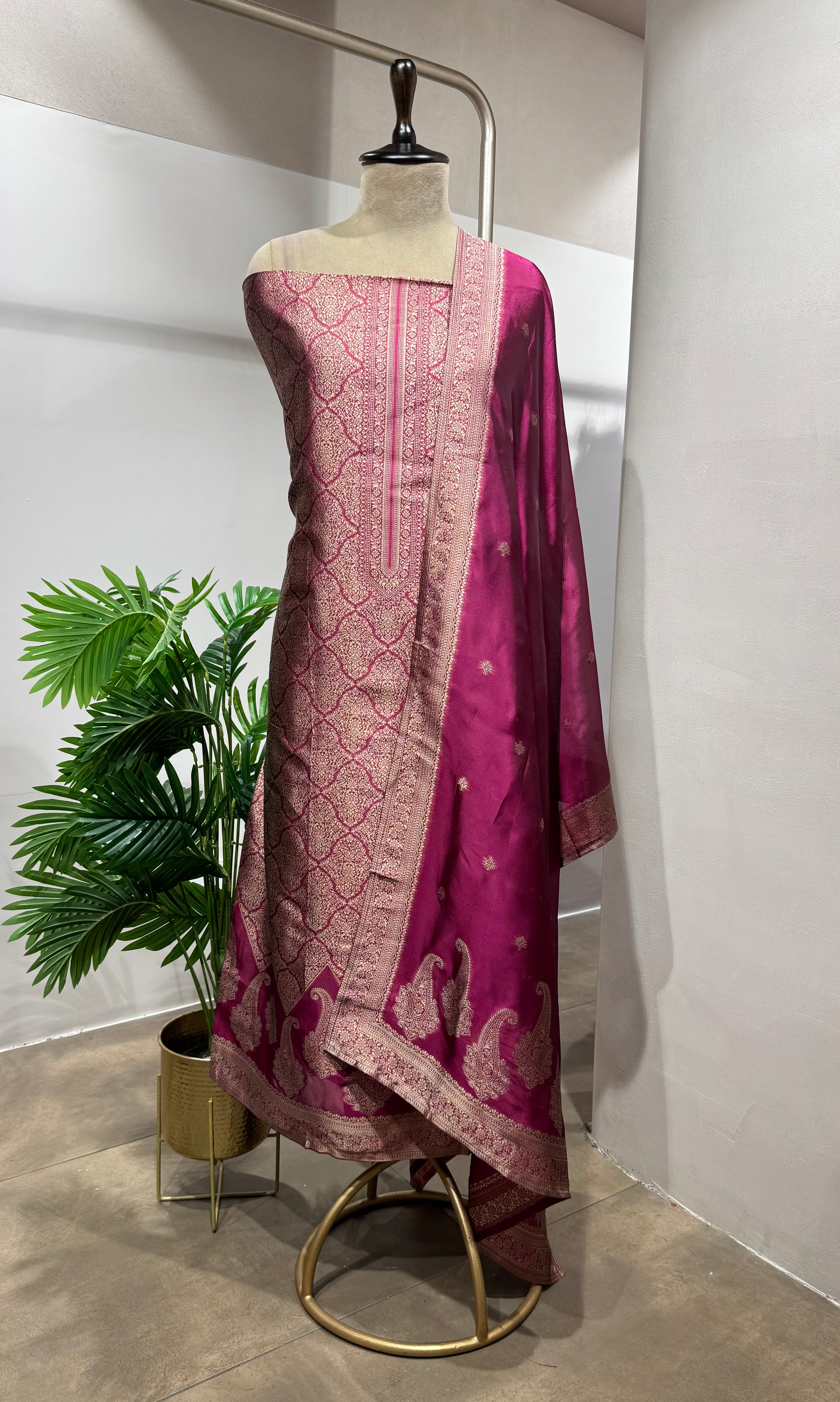 Pink Banarasi SILK DRESS MATERIAL