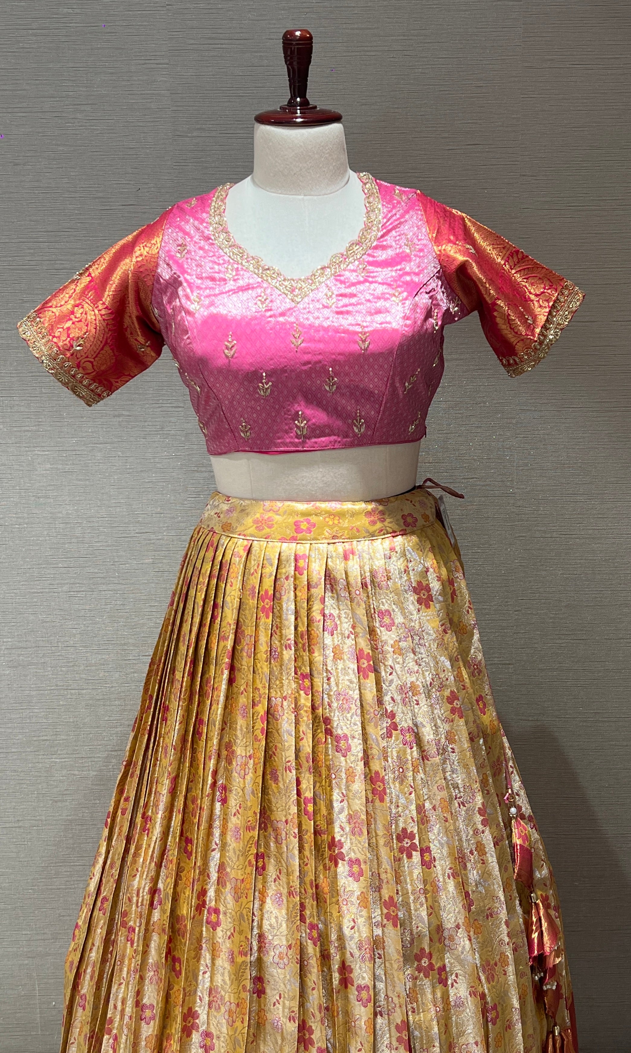 Mustard yellow Floral Zari Work Lehenga