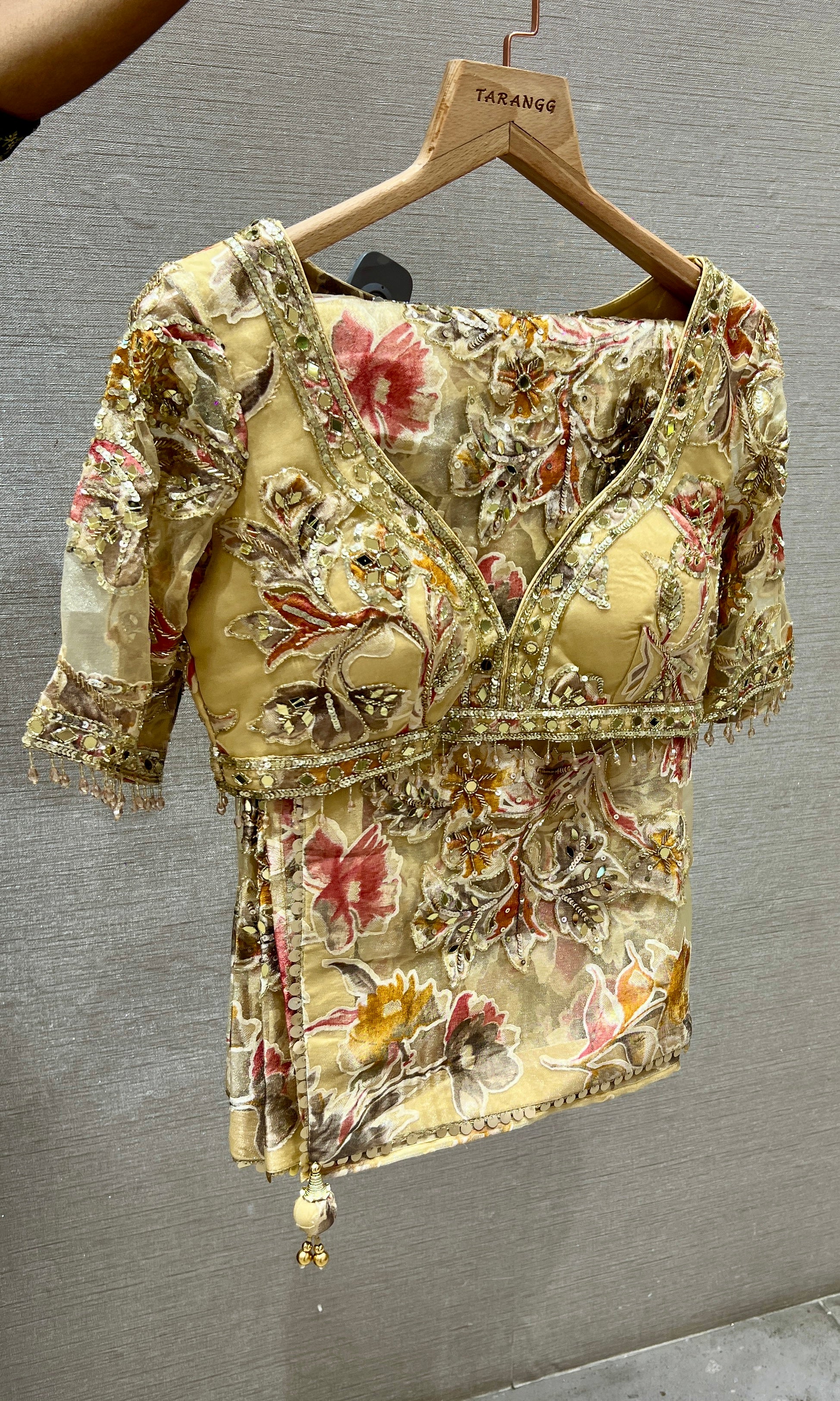 Cream Floral Embroidered Saree with Embellished ready Blouse