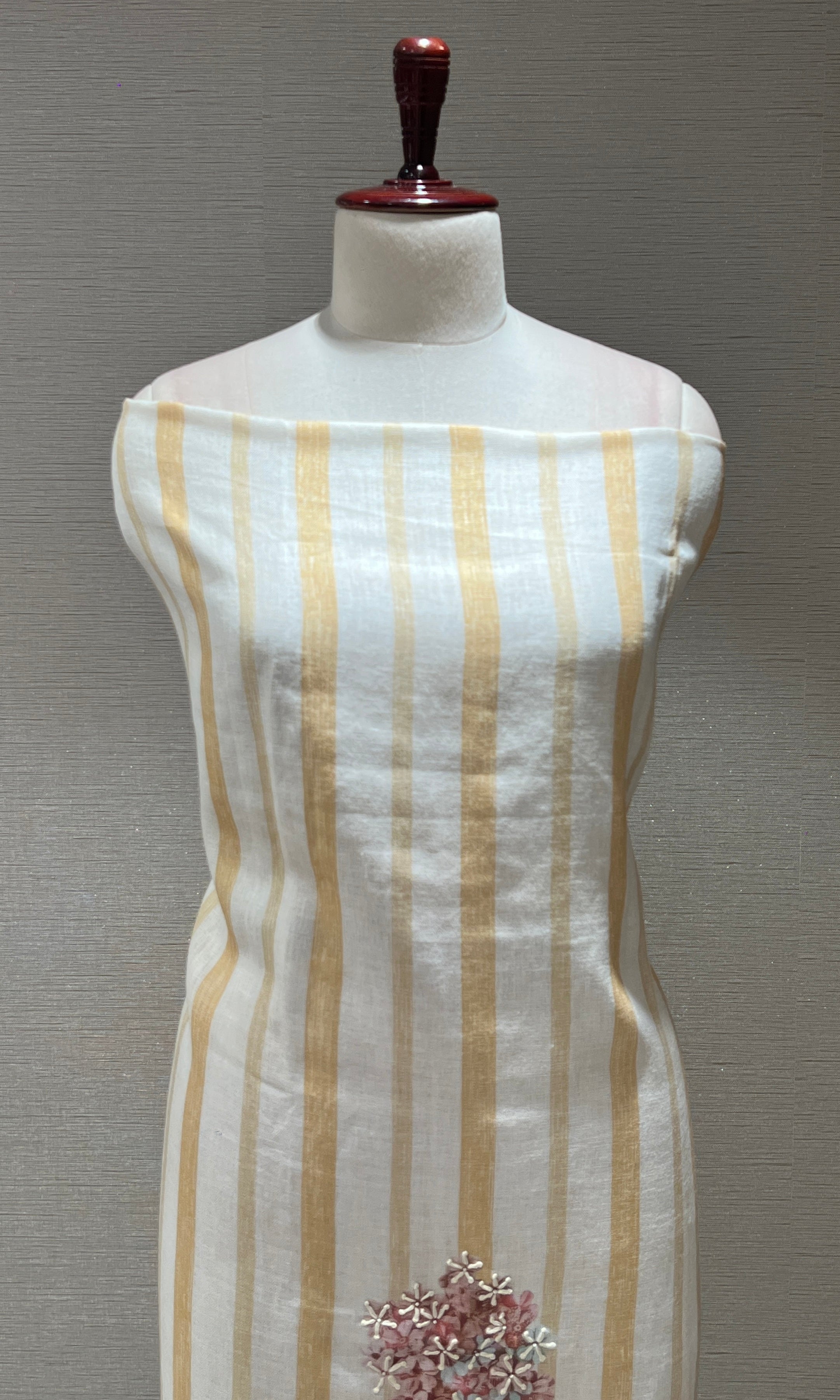 light yellow Striped Floral dress material