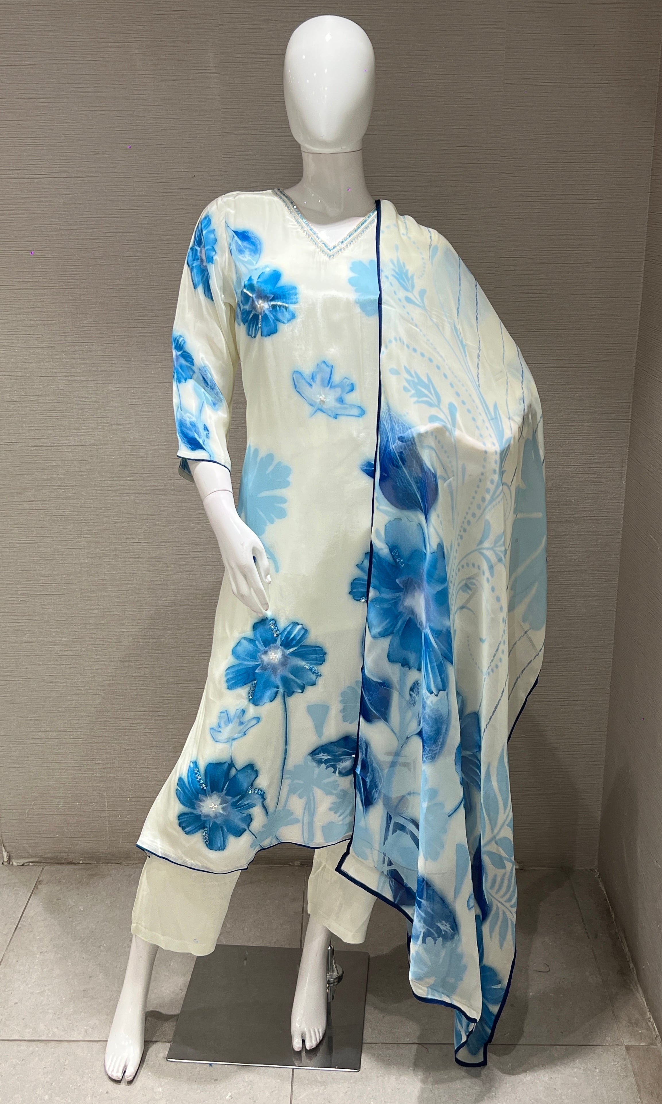 cream floral printed kurta set