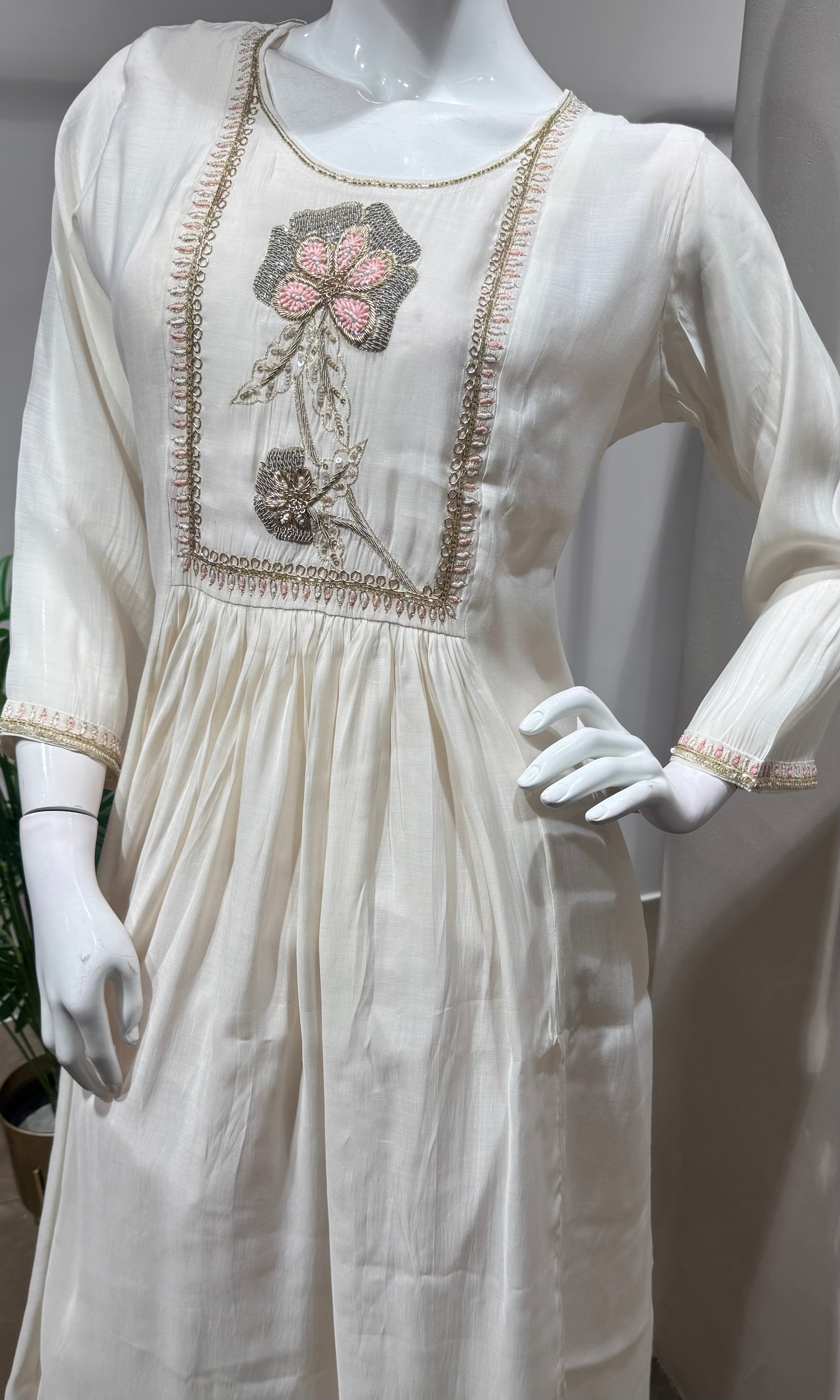 Cream Blossom Floral Embroidered KURTA Set