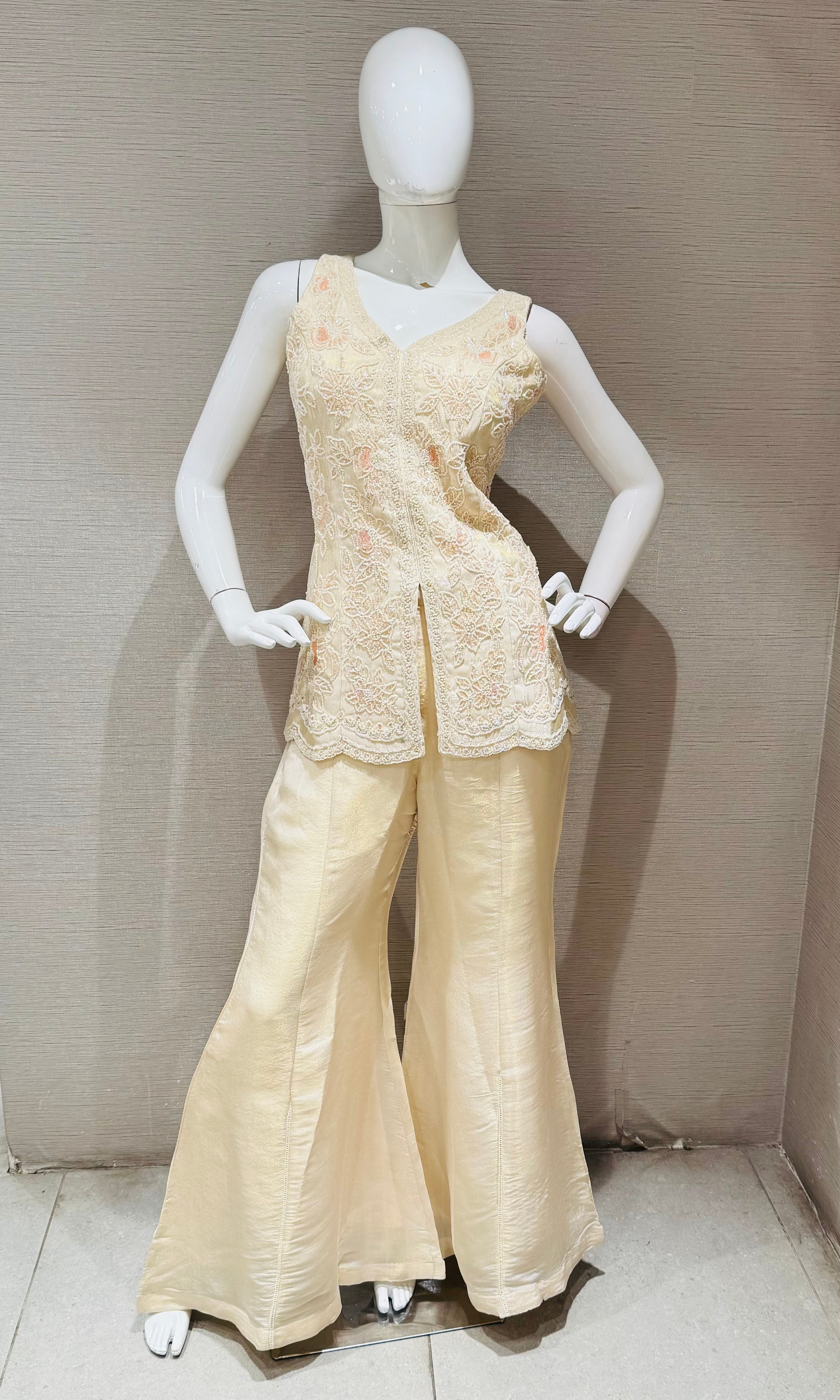 IVORY Georgette peplum Palazzo set
