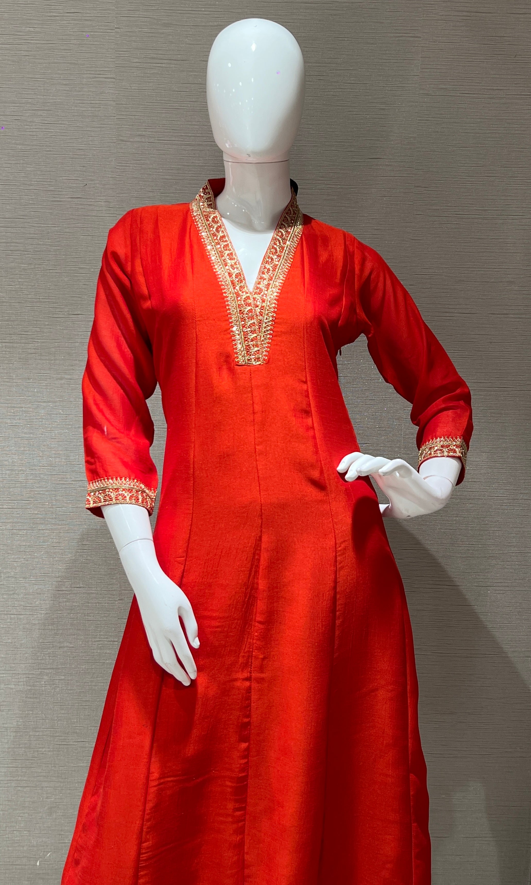 Orange Embroidered Kurta Set