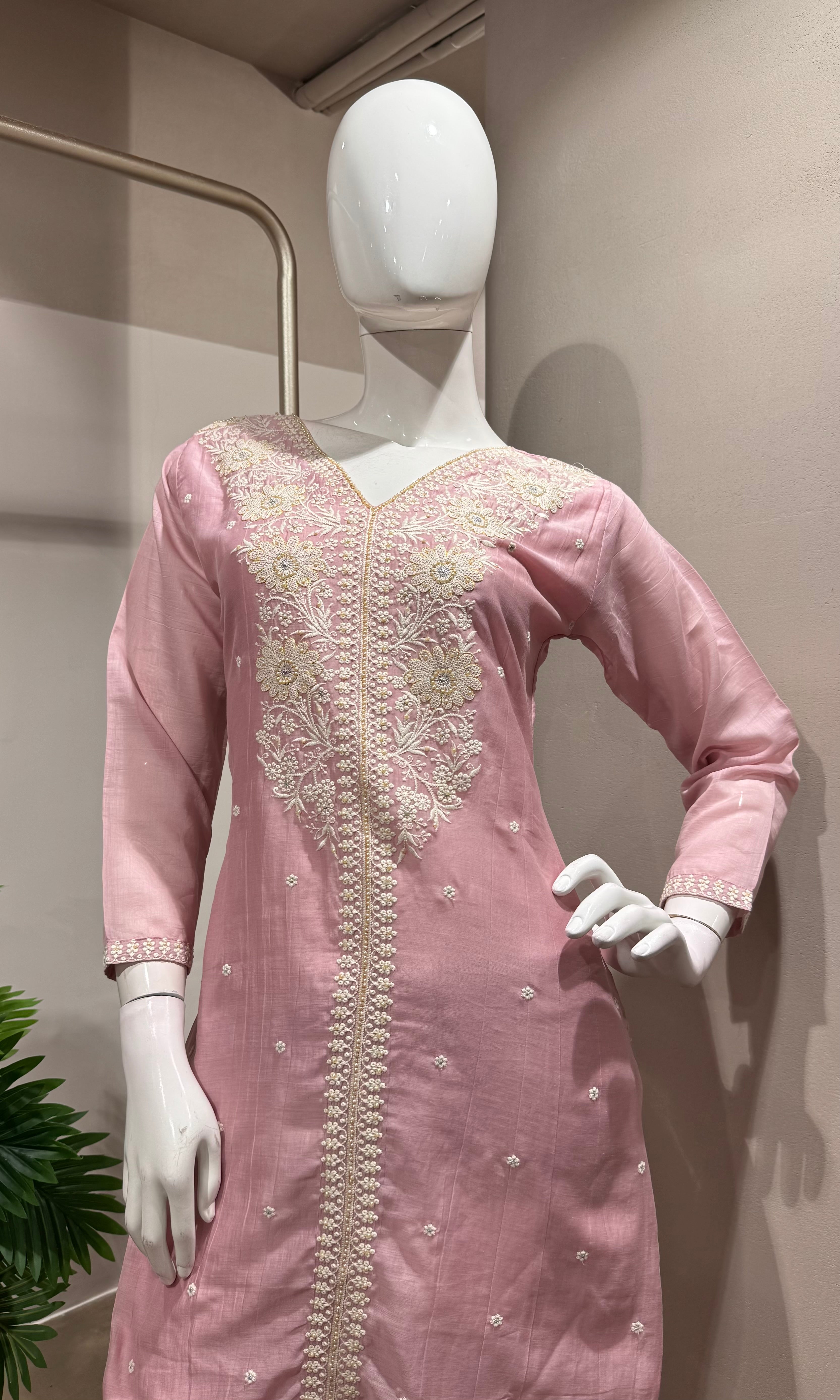 BABY Pink Chanderi Kurta with Floral Cut
