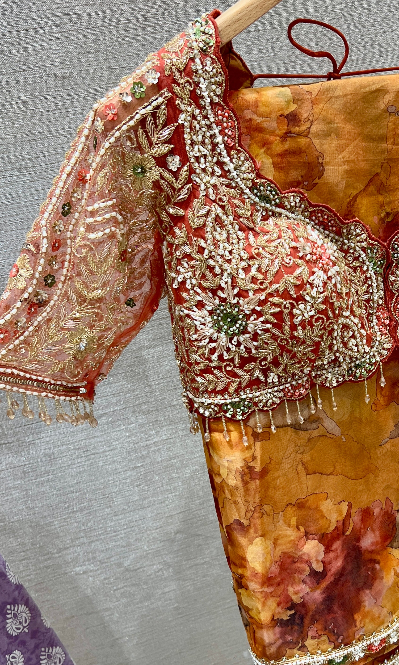 Rust floral saree with ready blouse