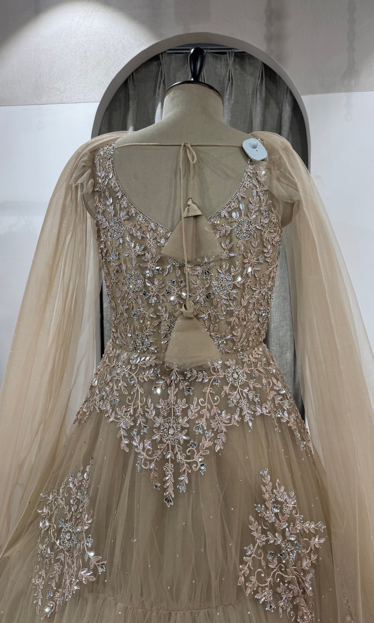 Gold Flared Gown with Cape