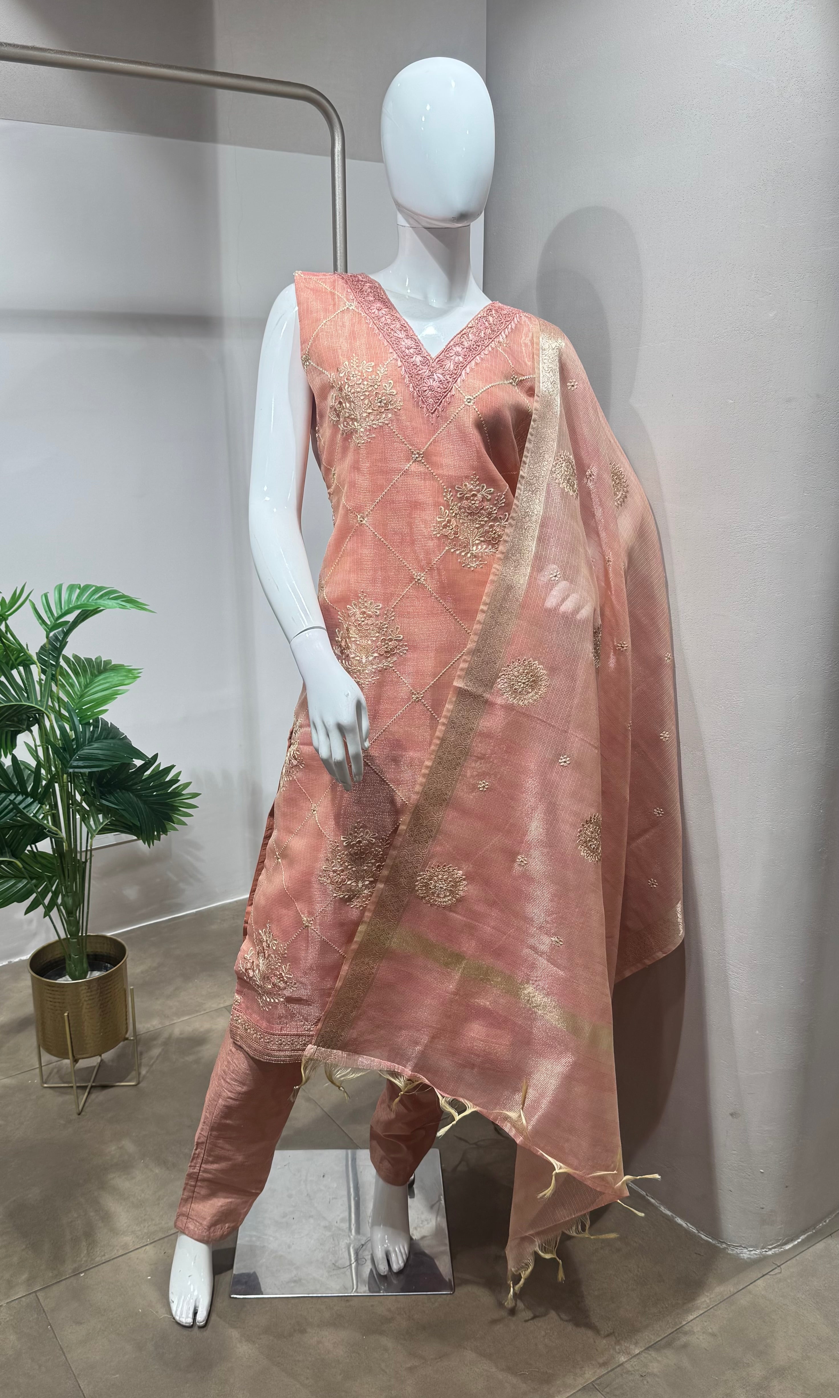light pink embroidered kurta set