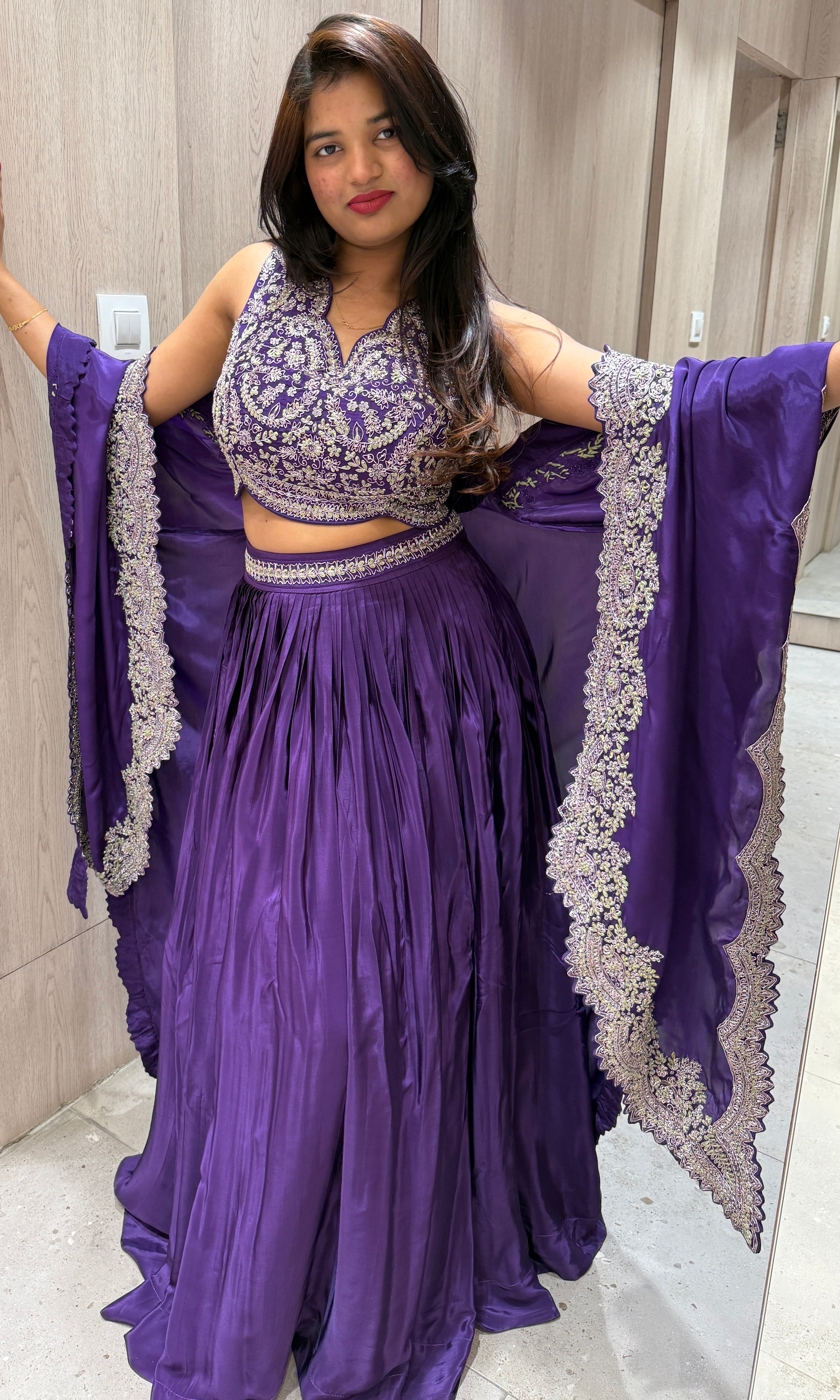 Purple Lehenga with cape