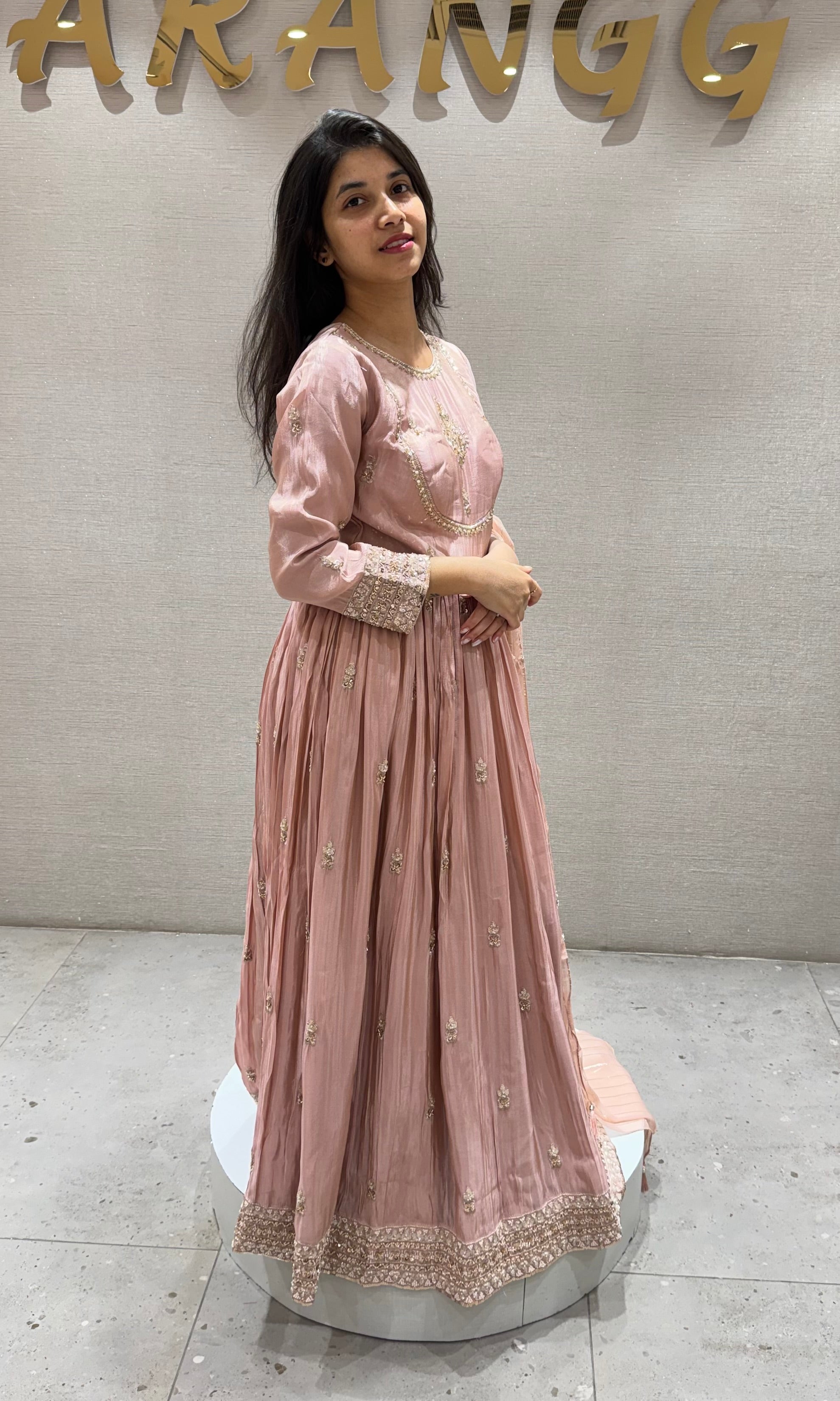 Peach EMBROIDERED LONG ANARKALI SET