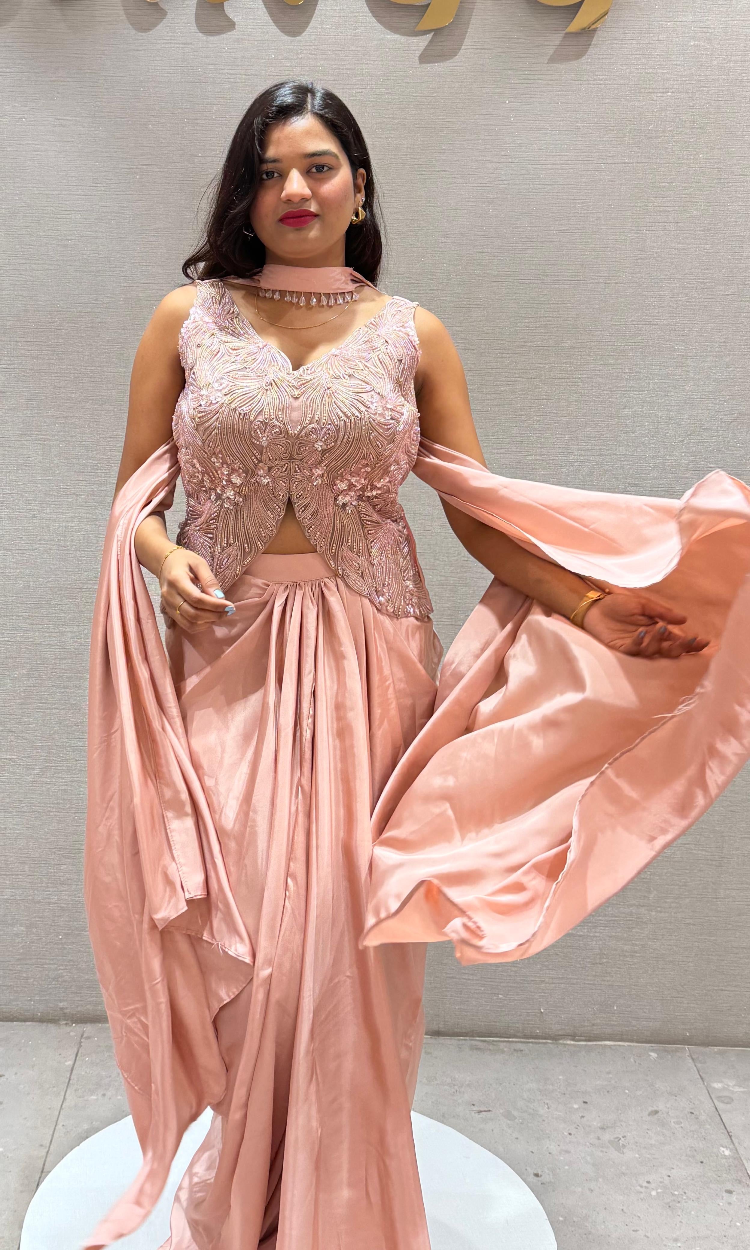 Baby pink PEPLUM SKIRT WITH CAPE