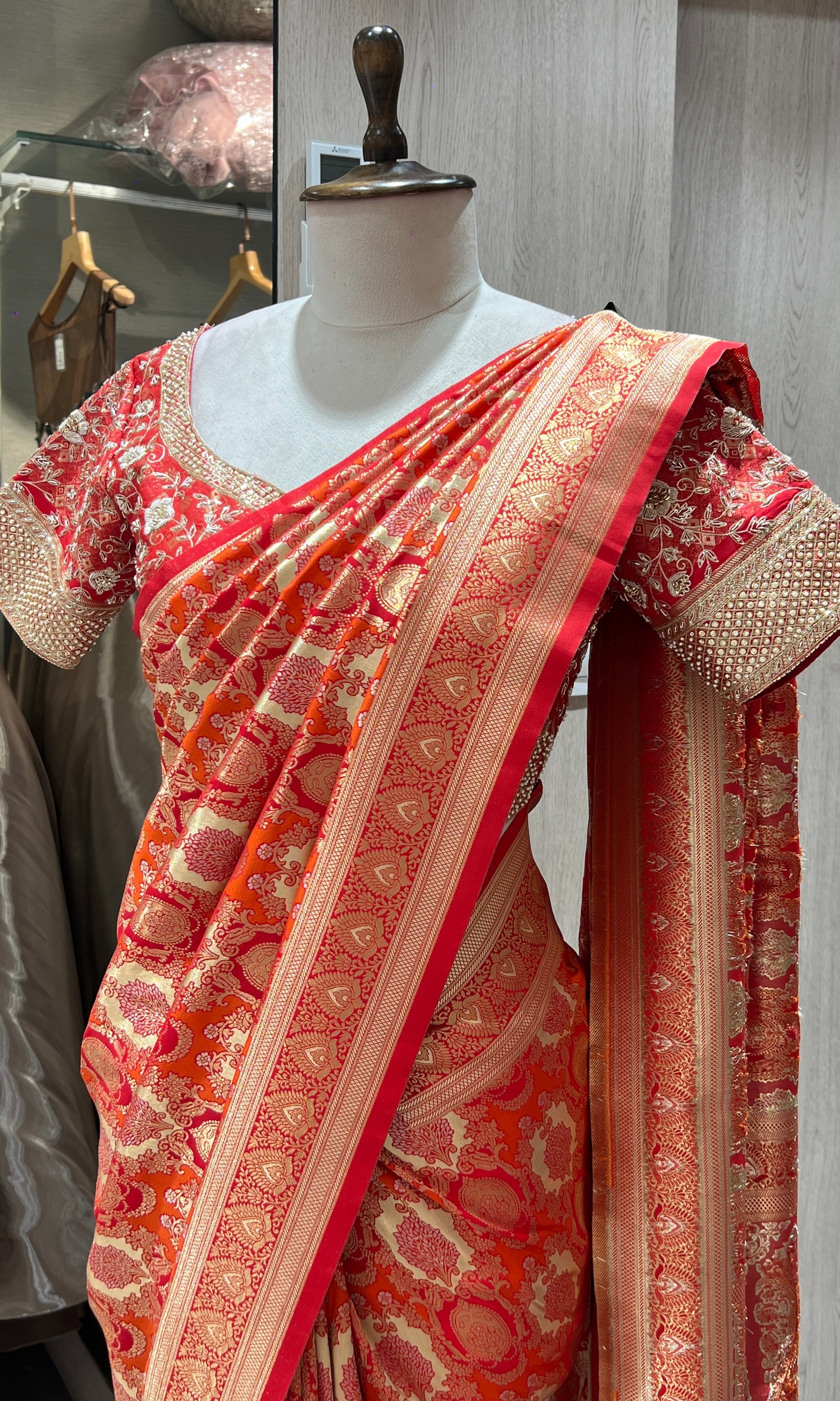 Red and gold kanjivaram saree with blouse