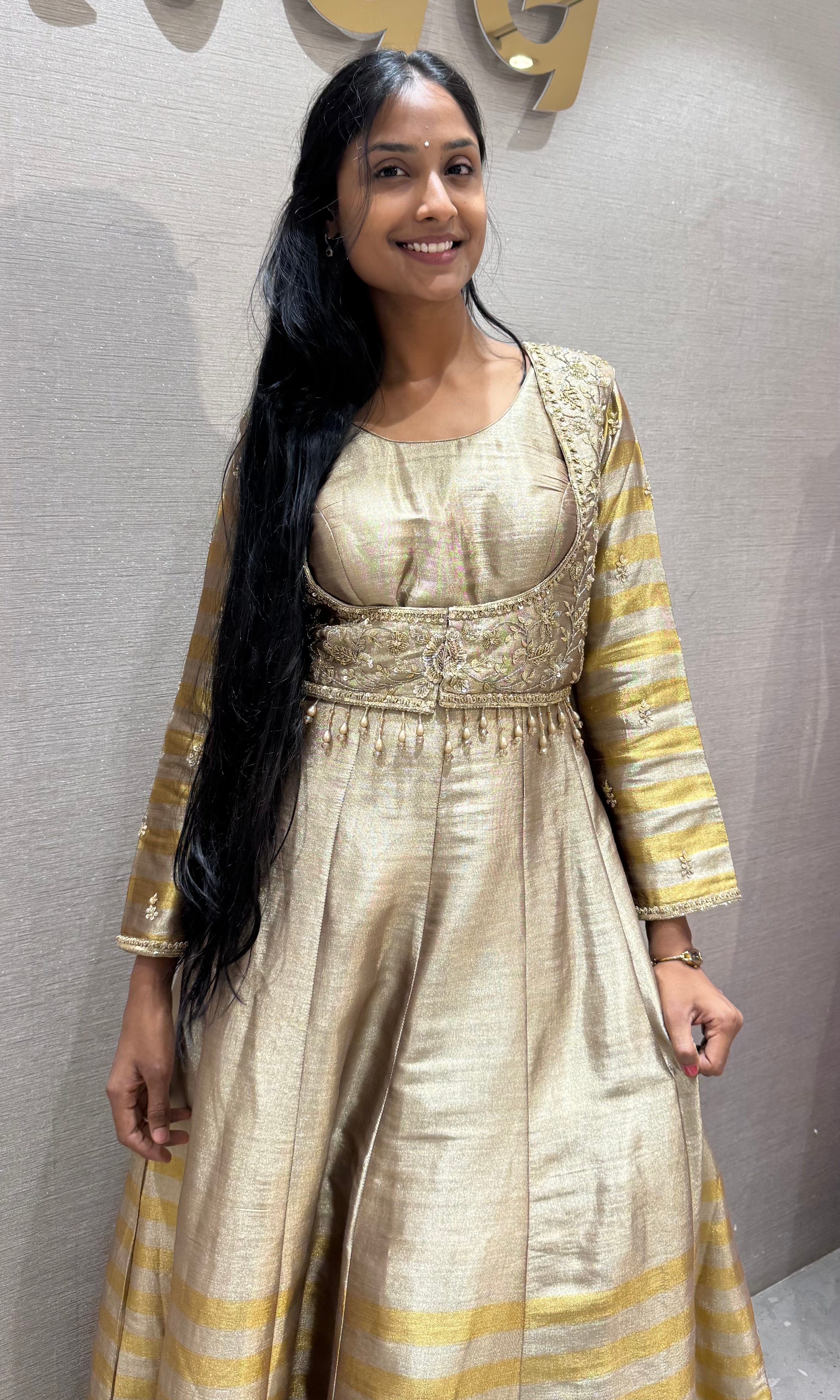 BIEGE Metallic Gold Tissue Silk Anarkali Gown
