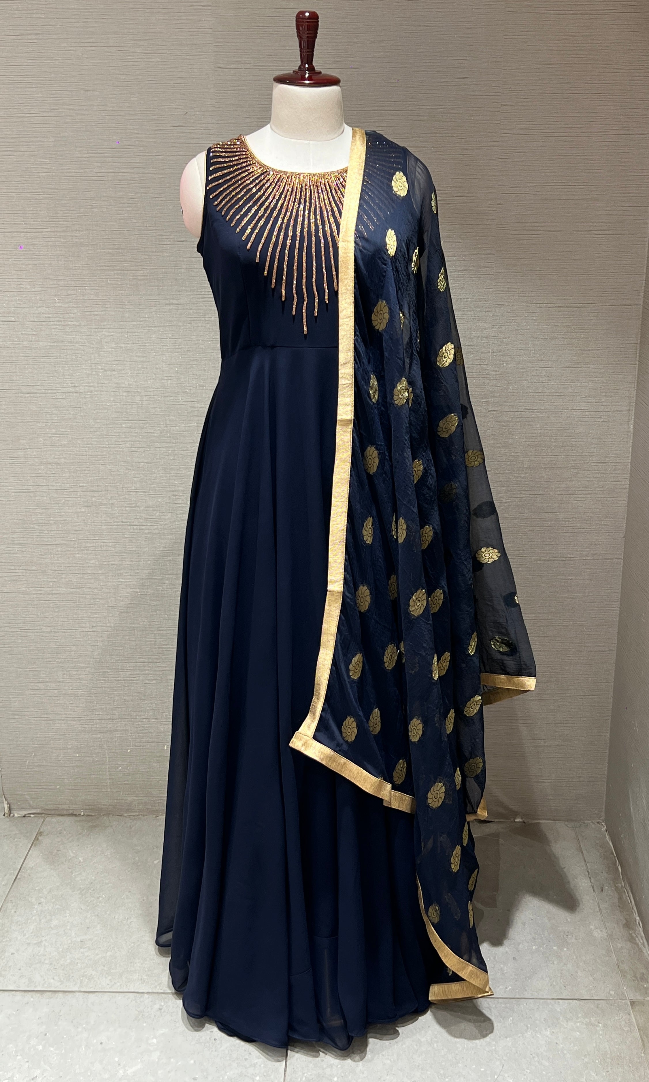 Navy blue Georgette blue long dress