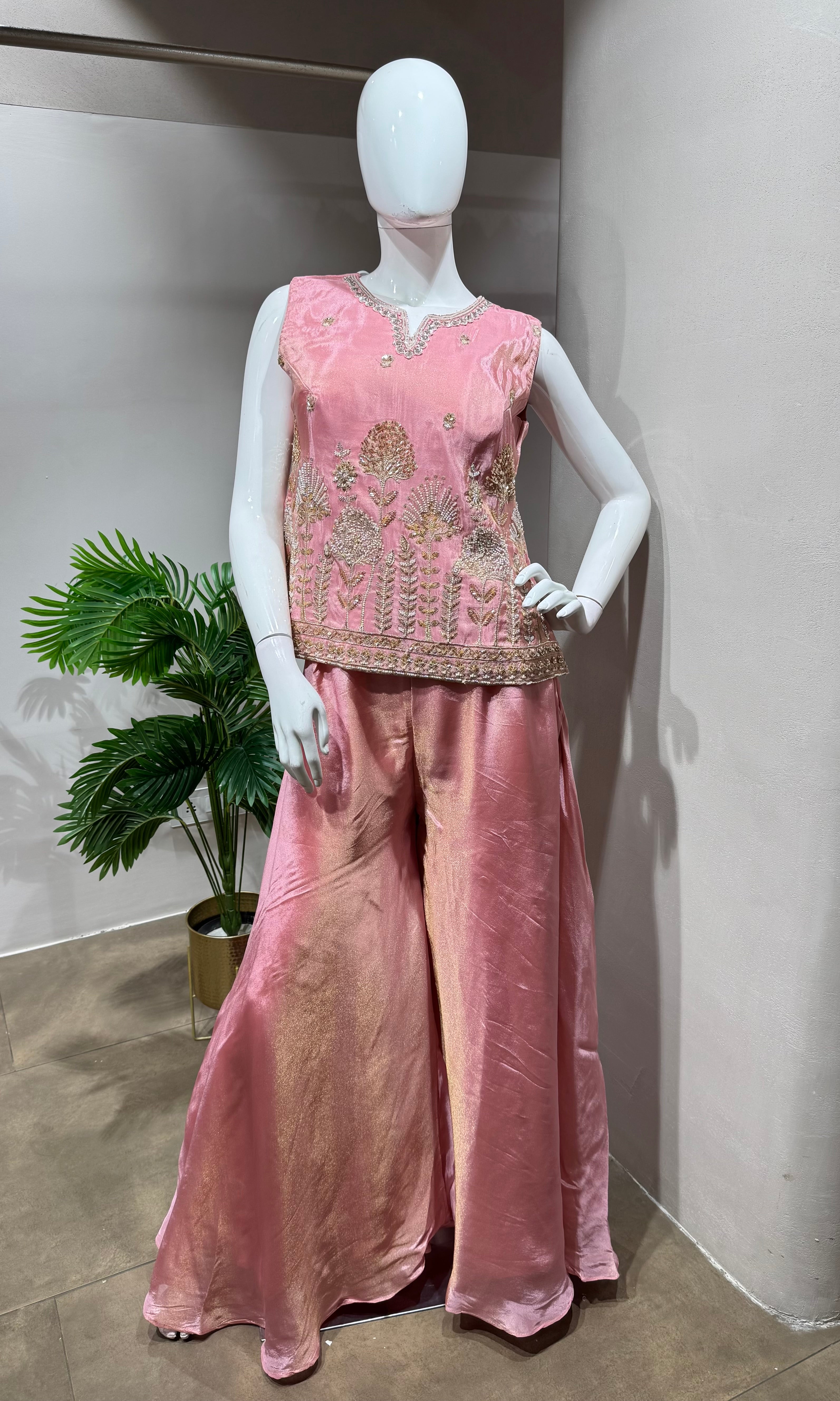 rose pink peplum palazzo set
