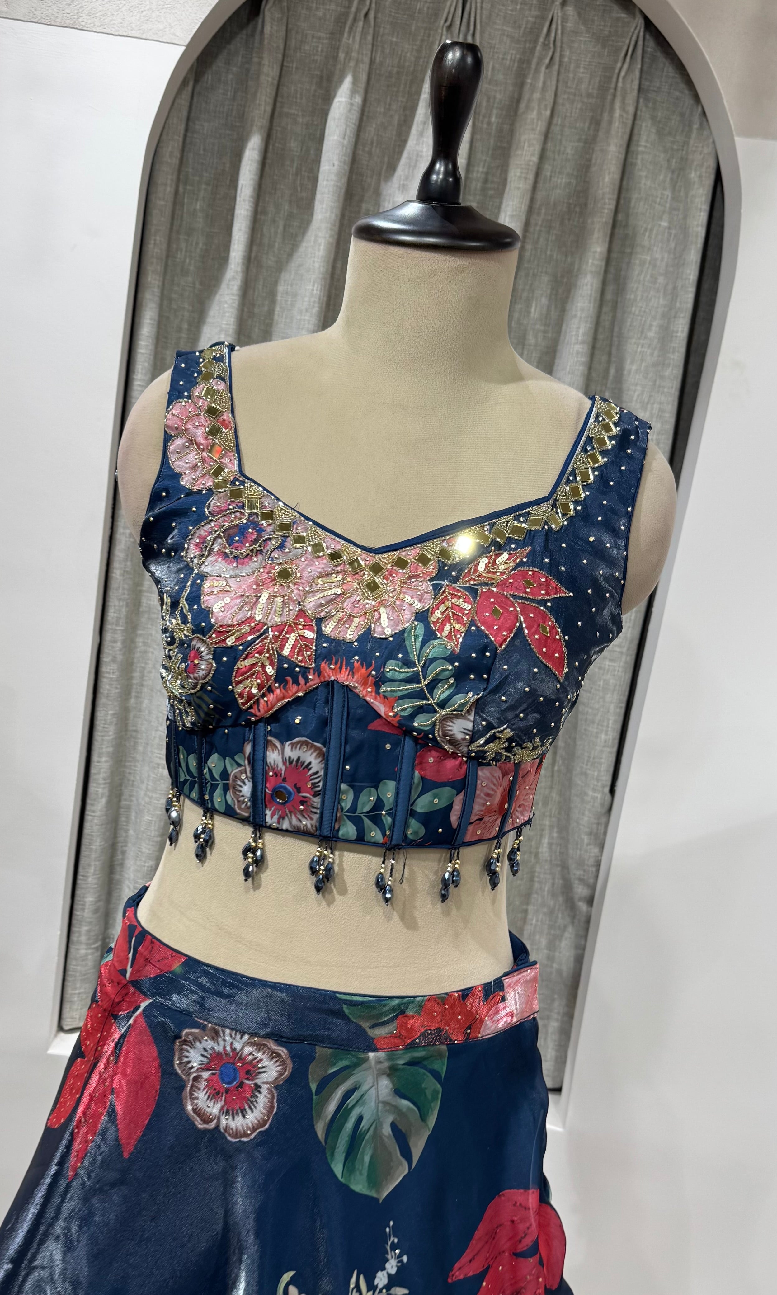 Navy Blue Floral Symphony sharara Set