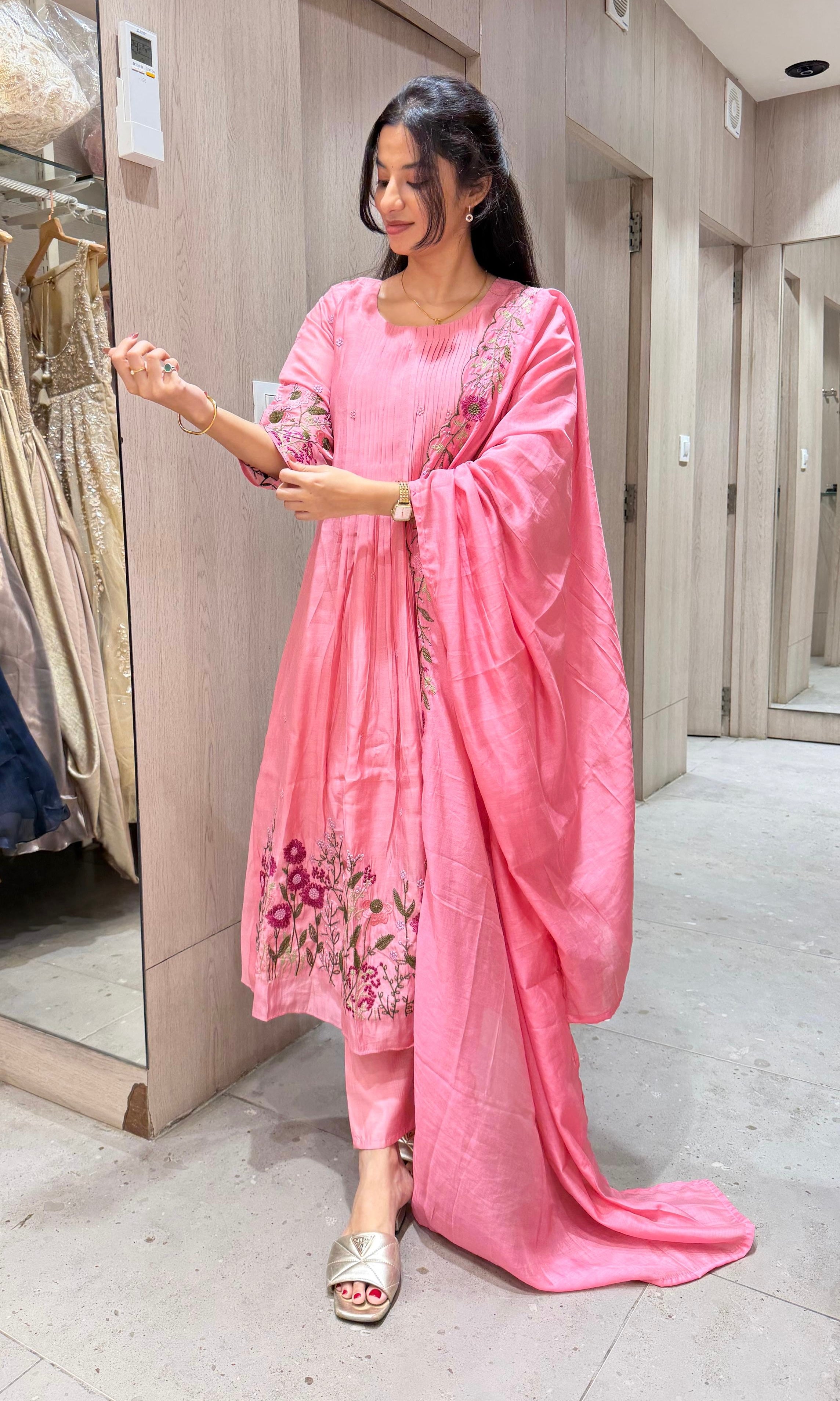 Baby pink embroidered kurta set with dupatta