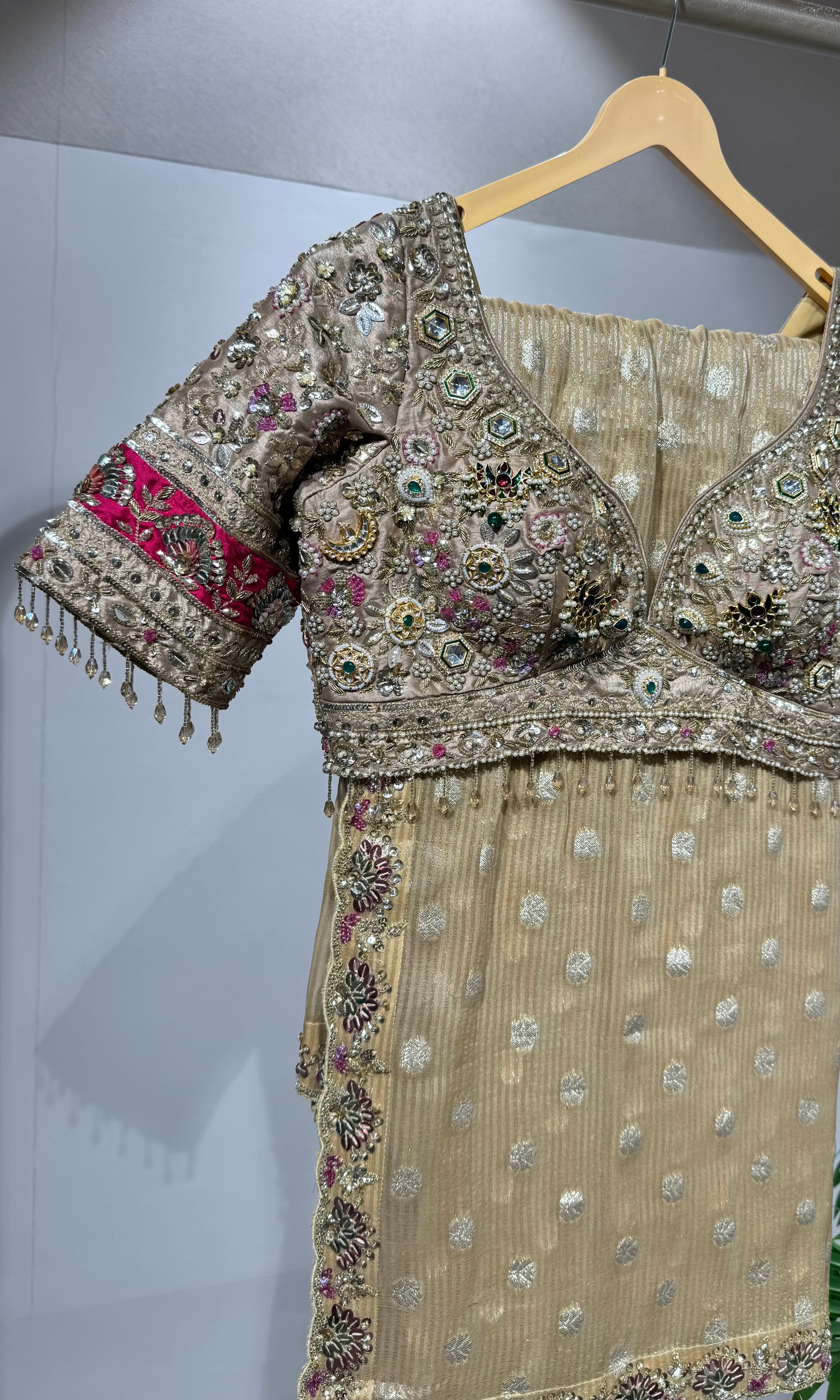 Golden Tissue Saree with Embellished Blouse