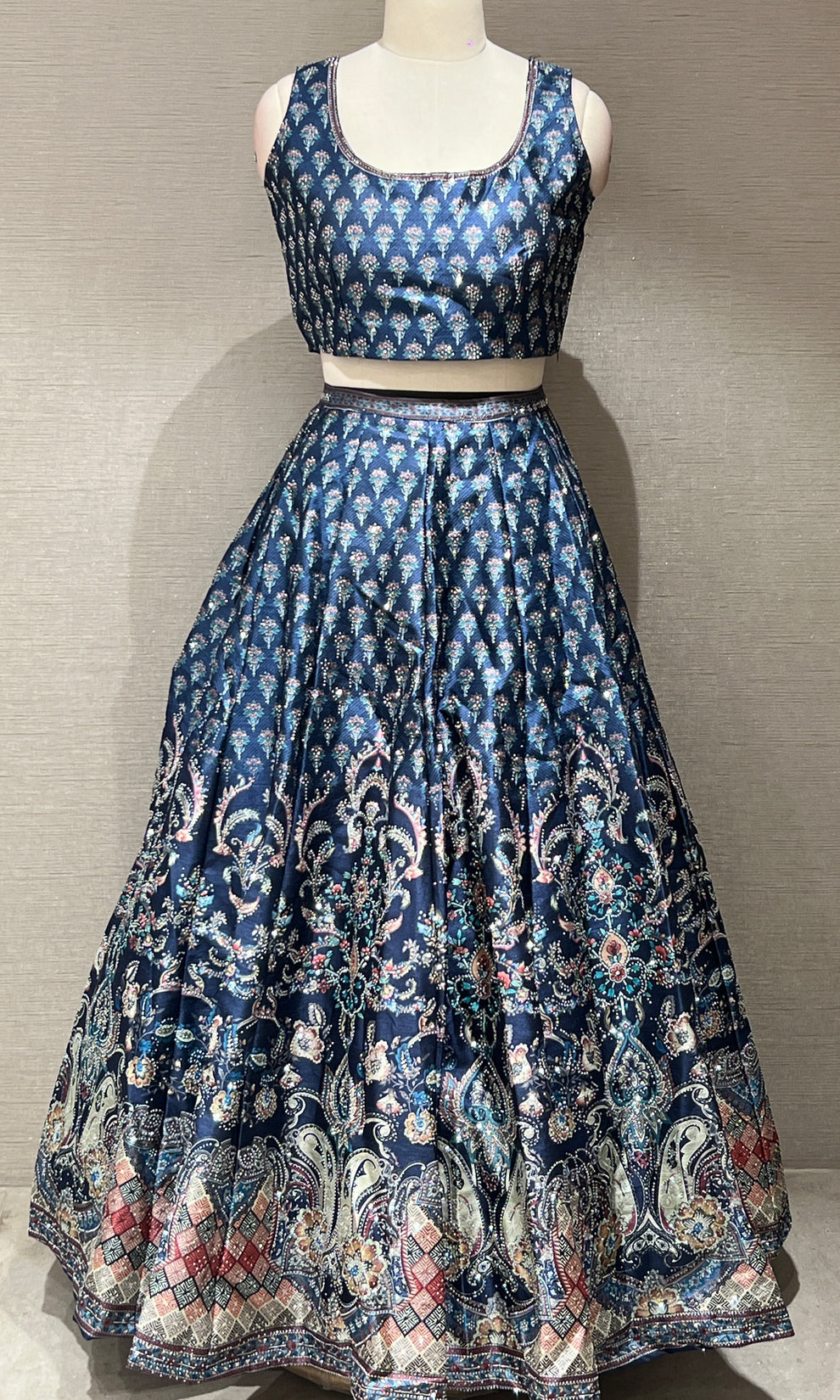 Blue lehenga with stone work