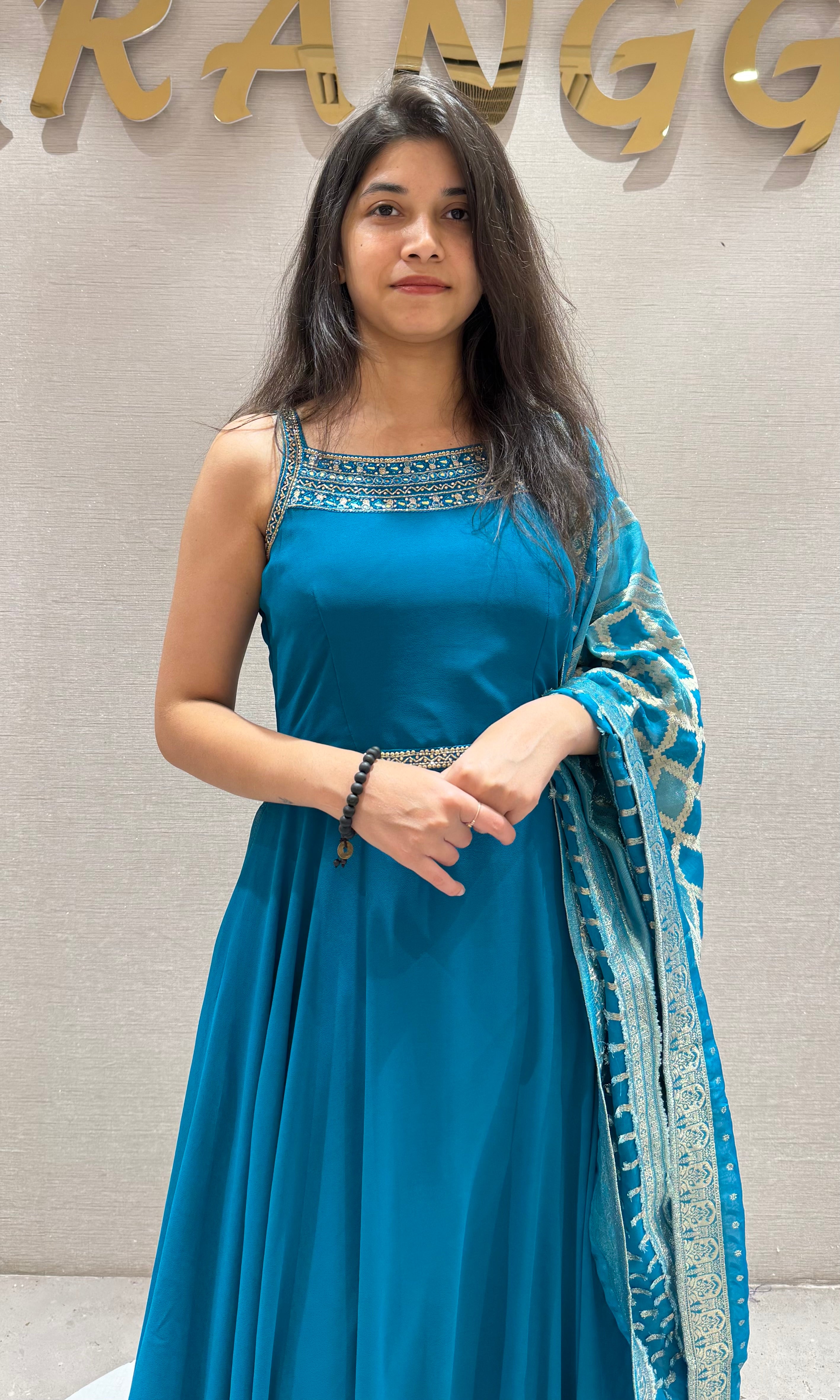 Rama blue LONG ANARKALI DRESS