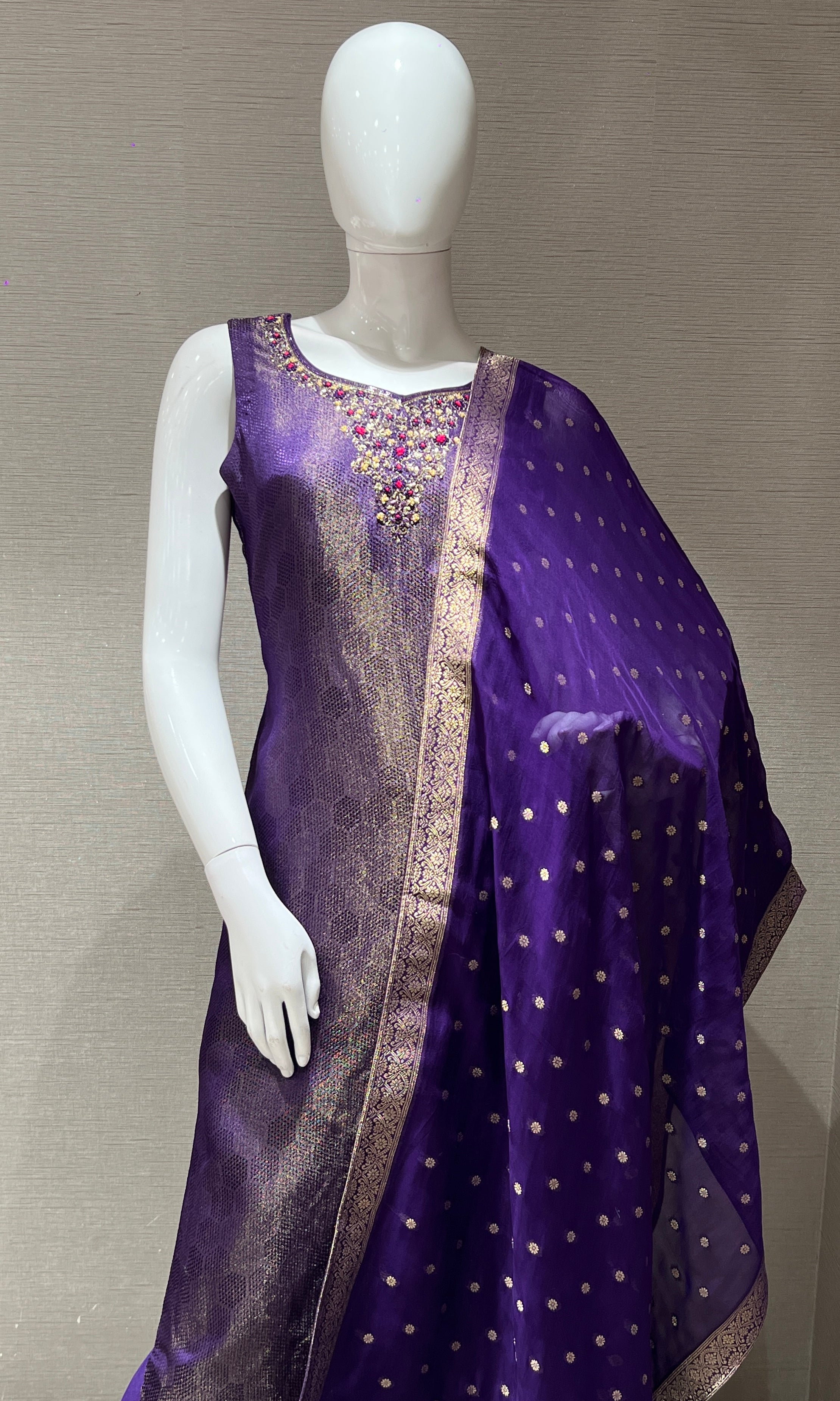 purple Embroidered Banarasi kurta set