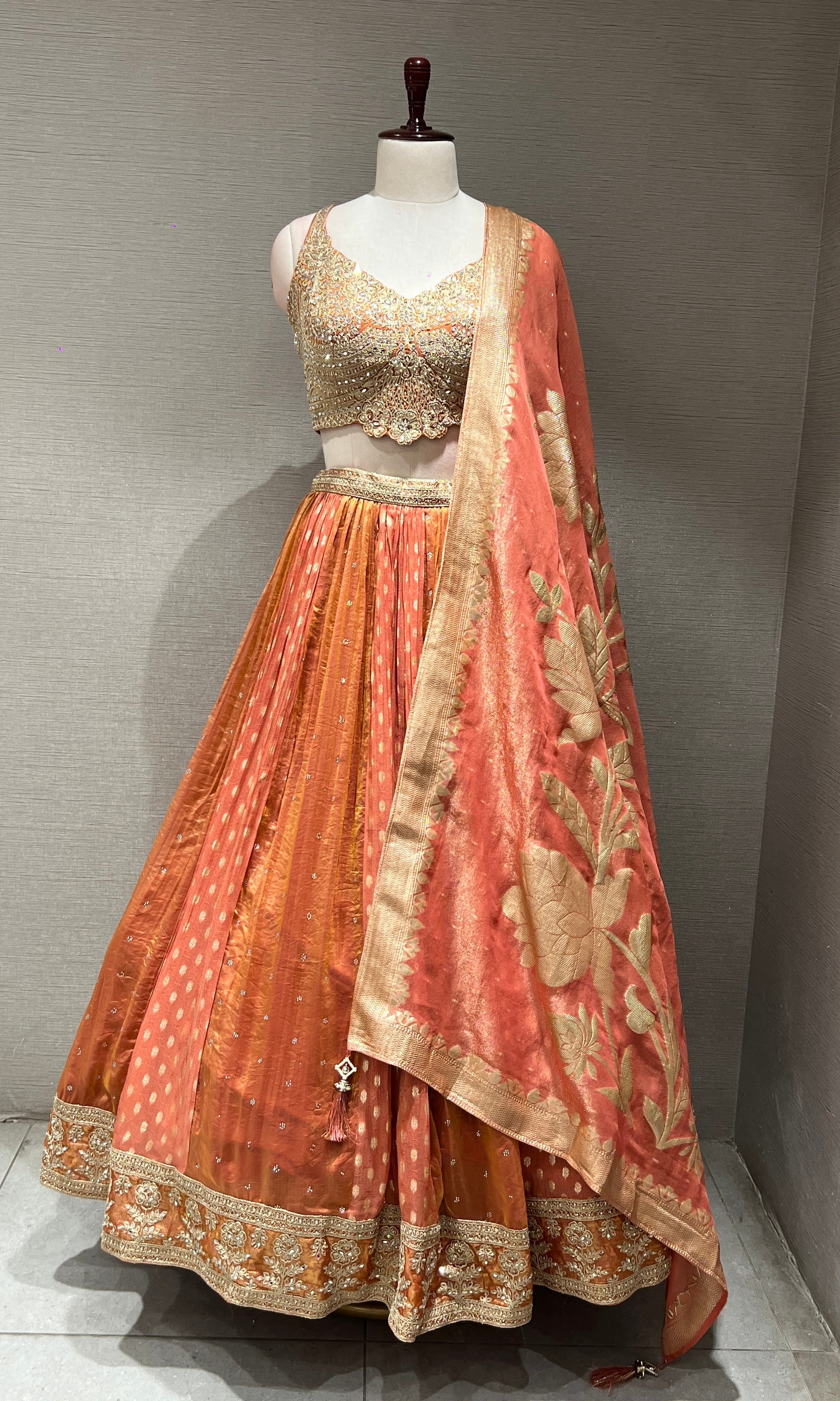 RUST GOLDEN EMBROIDERED LEHENGA