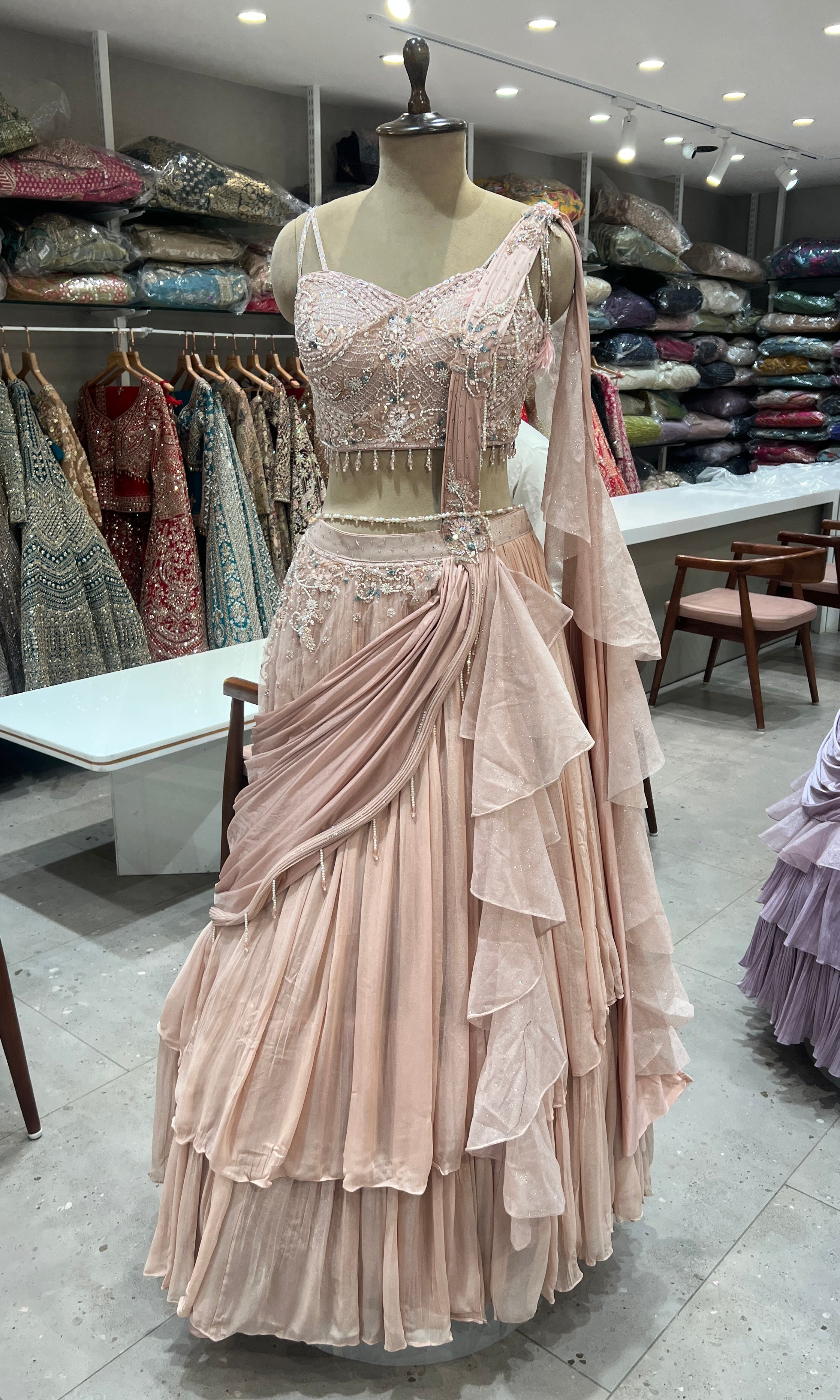 Onion pink RUFFLES Lehenga WITH INTRICATE BLOUSE