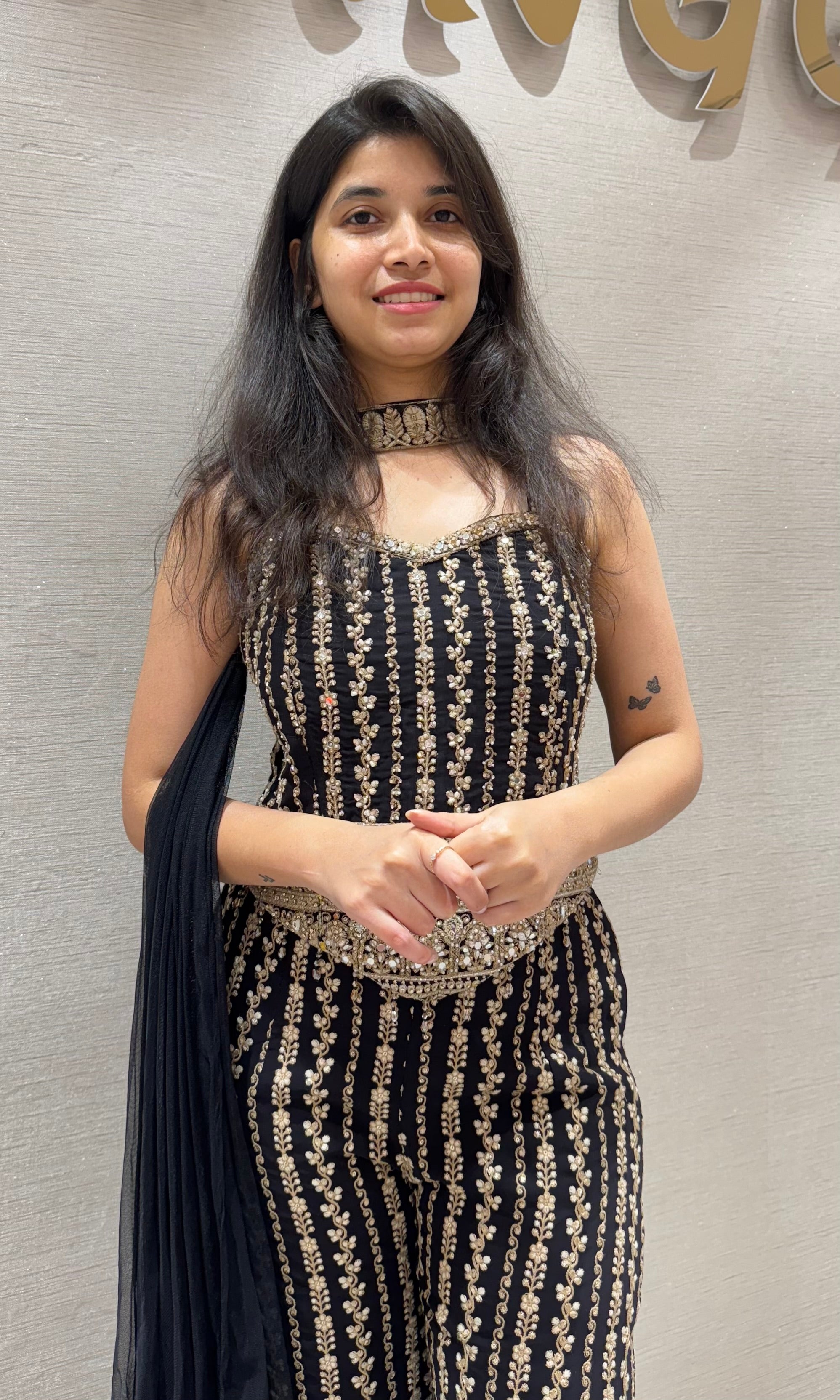 Black PEPLUM GOLD PALAZZO SET