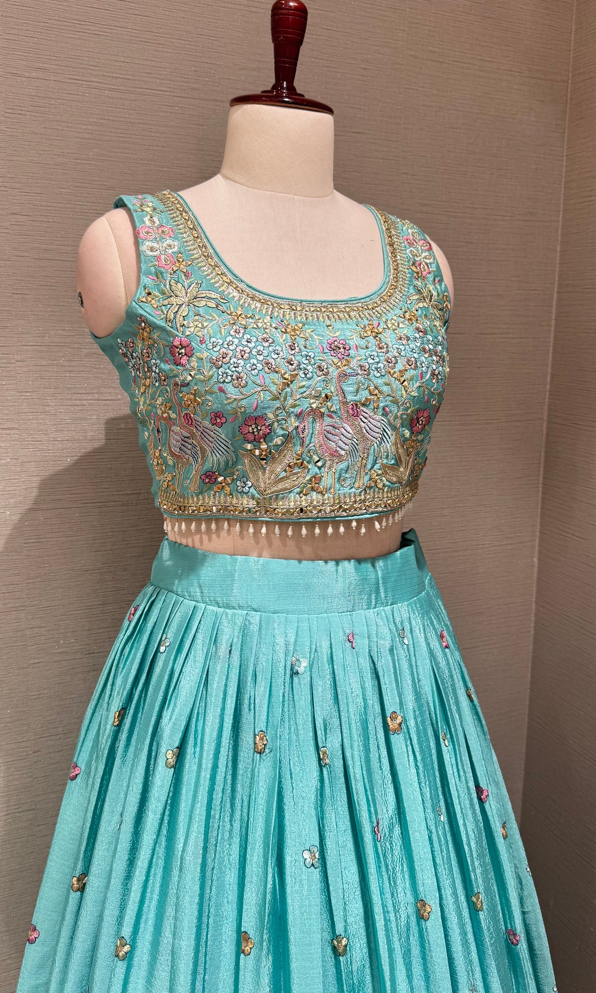 Sea Blue Tissue silk Forest Floral Lehenga set