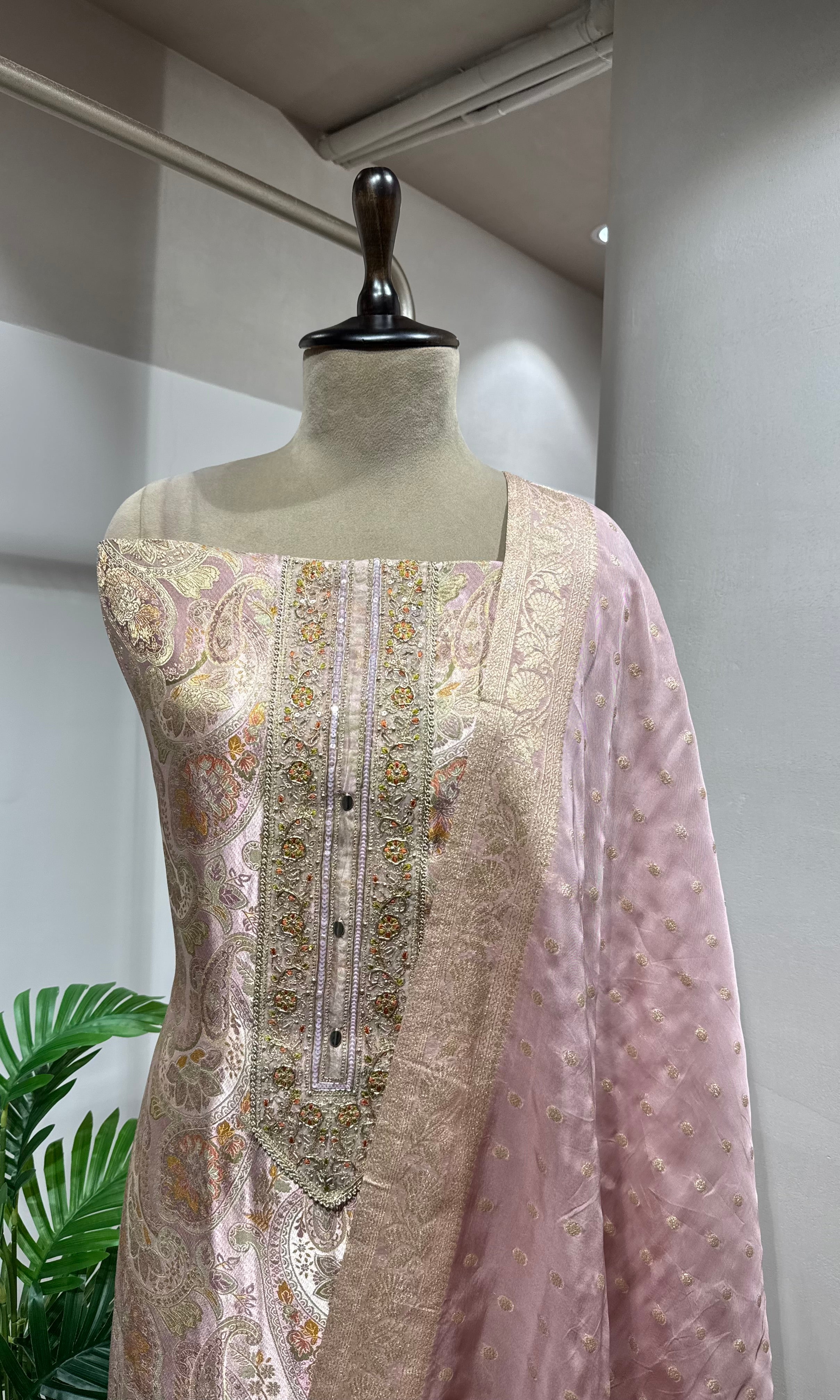 LILAC BANARASI SILK DRESS MATERIAL