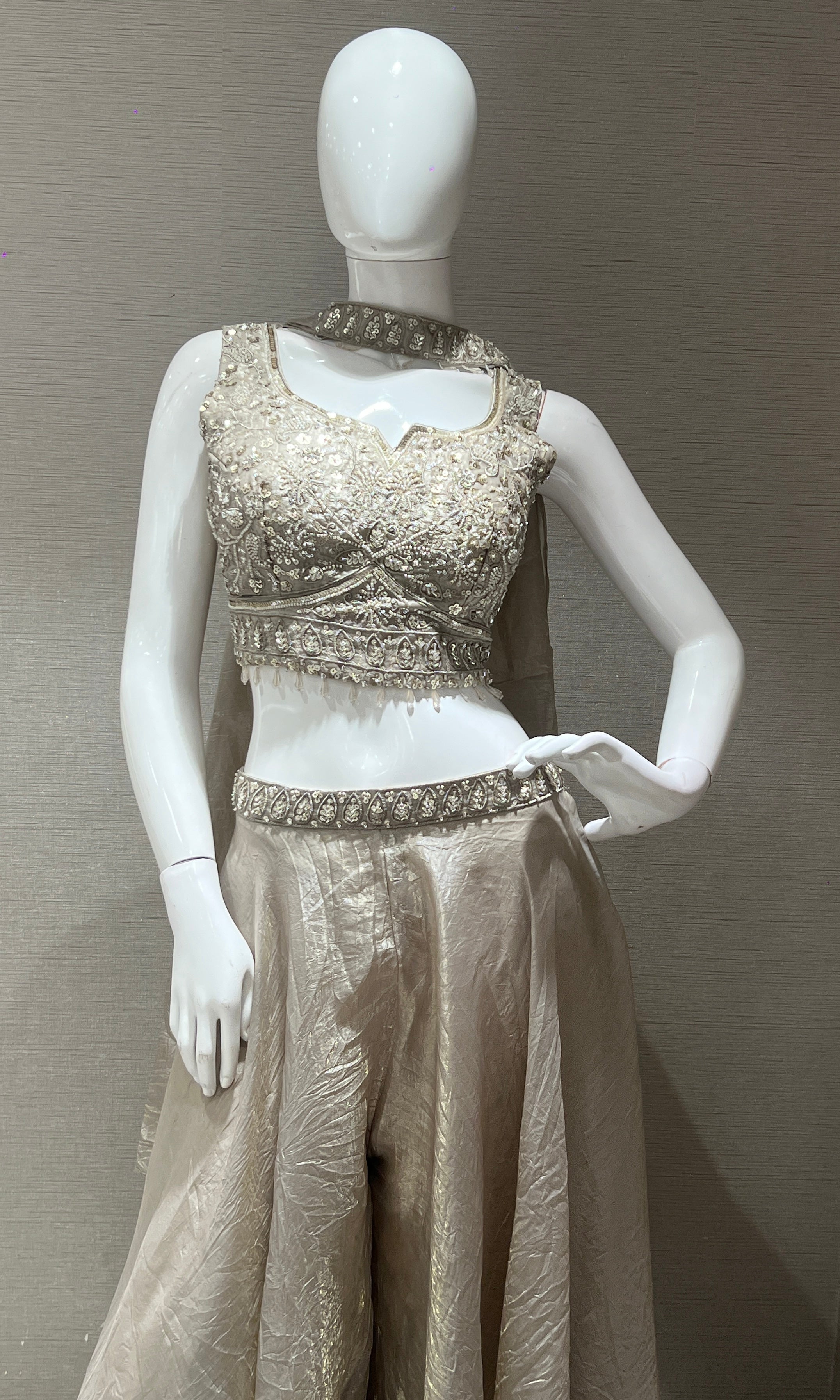 Grey Sequined Embroidered Palazoo Set