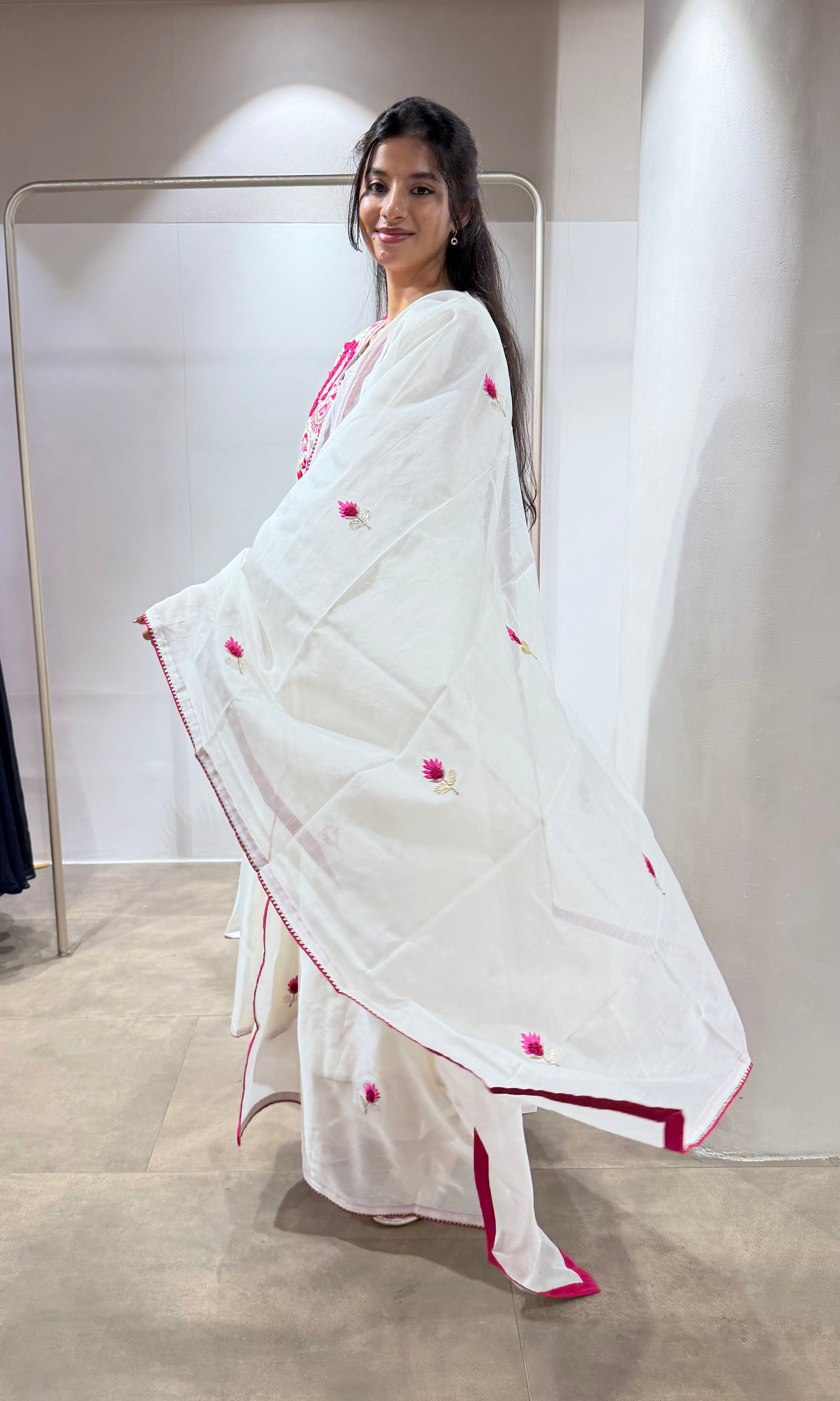 Half White Cotton Embroidery anarkali set