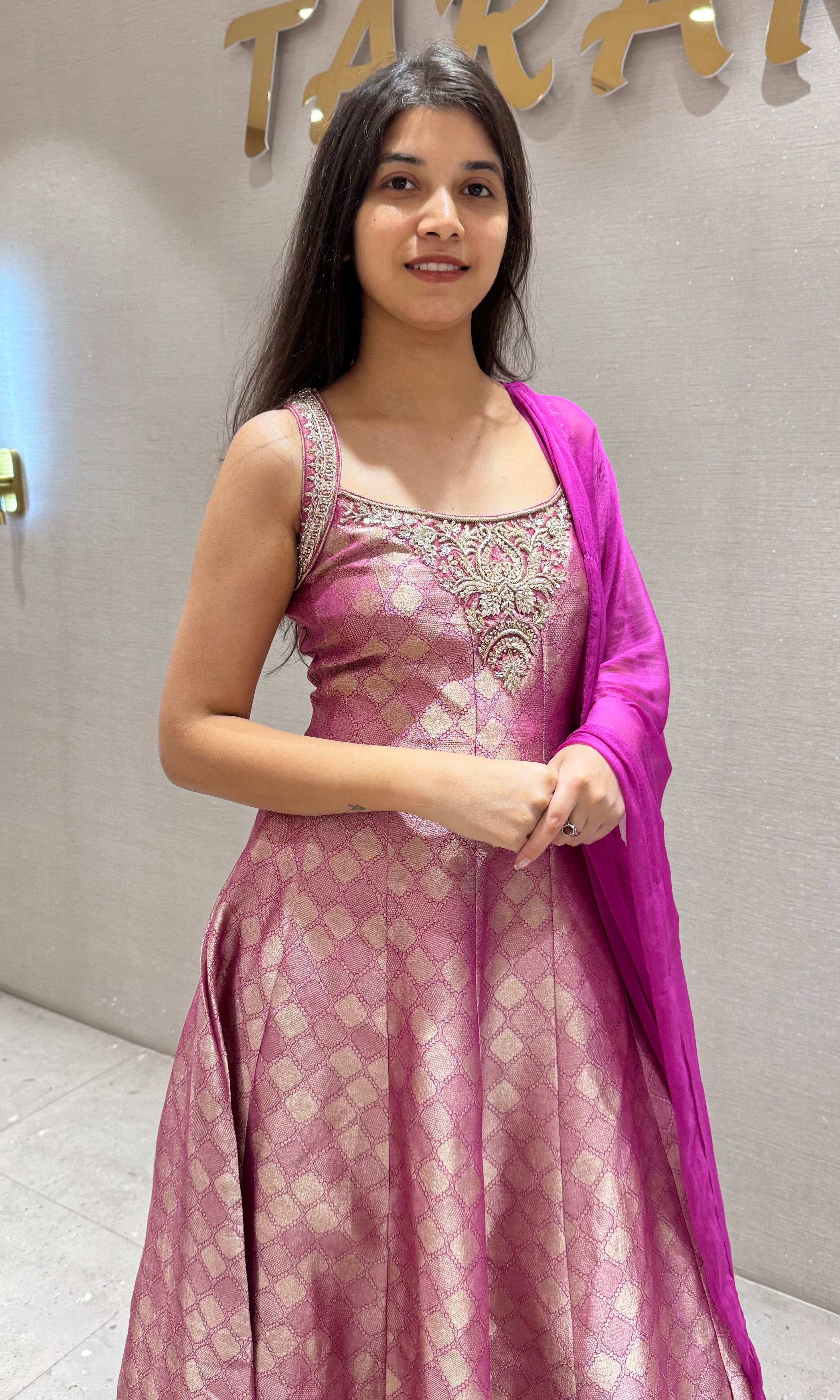 Pink Banarasi EMBROIDERED ANARKALI SET