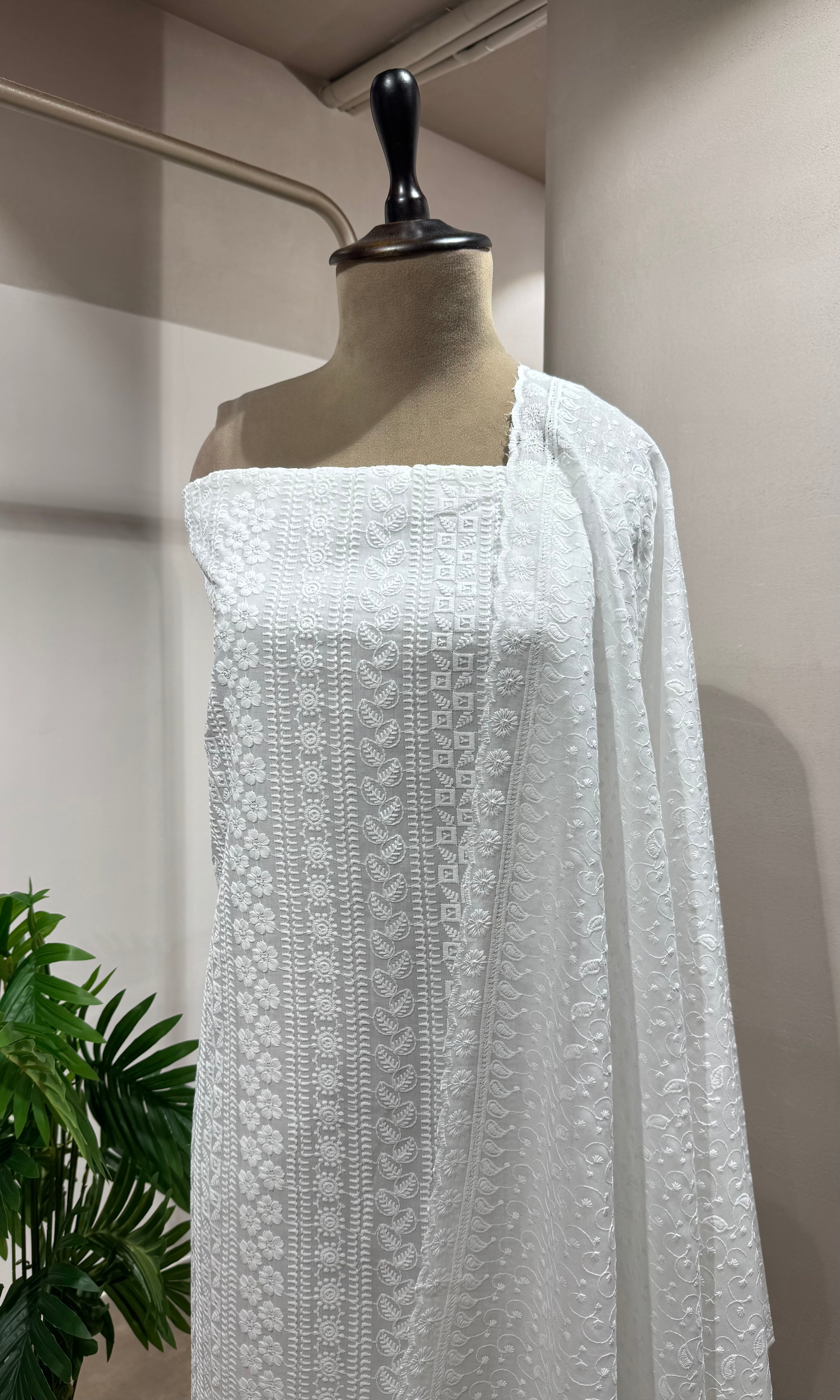 WHITE CHIKANKARI DRESS MATERIAL