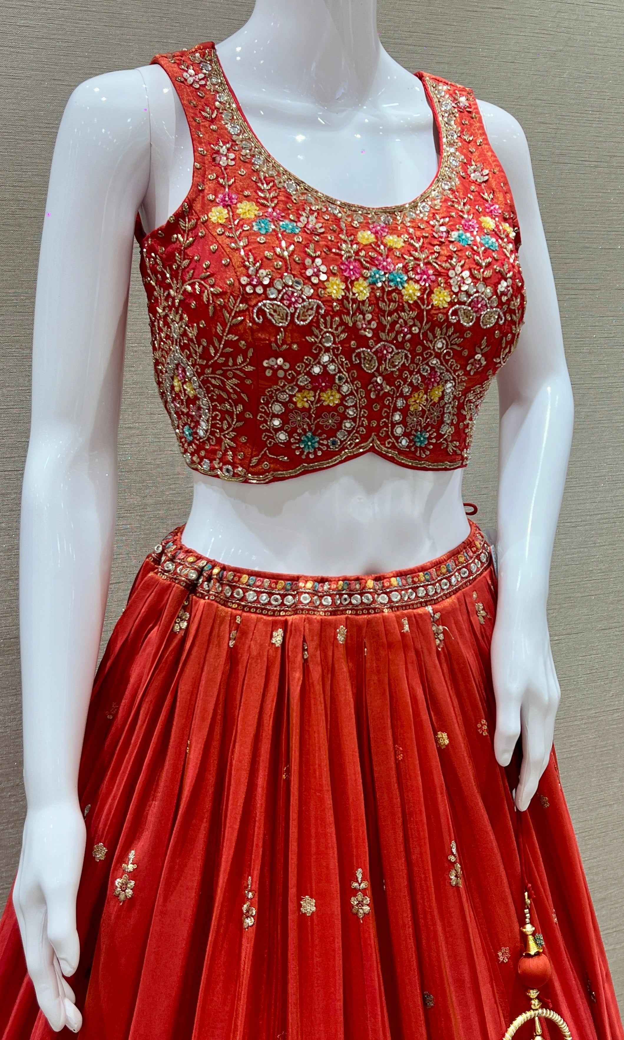 Red Velvet Embroidered Lehenga Set