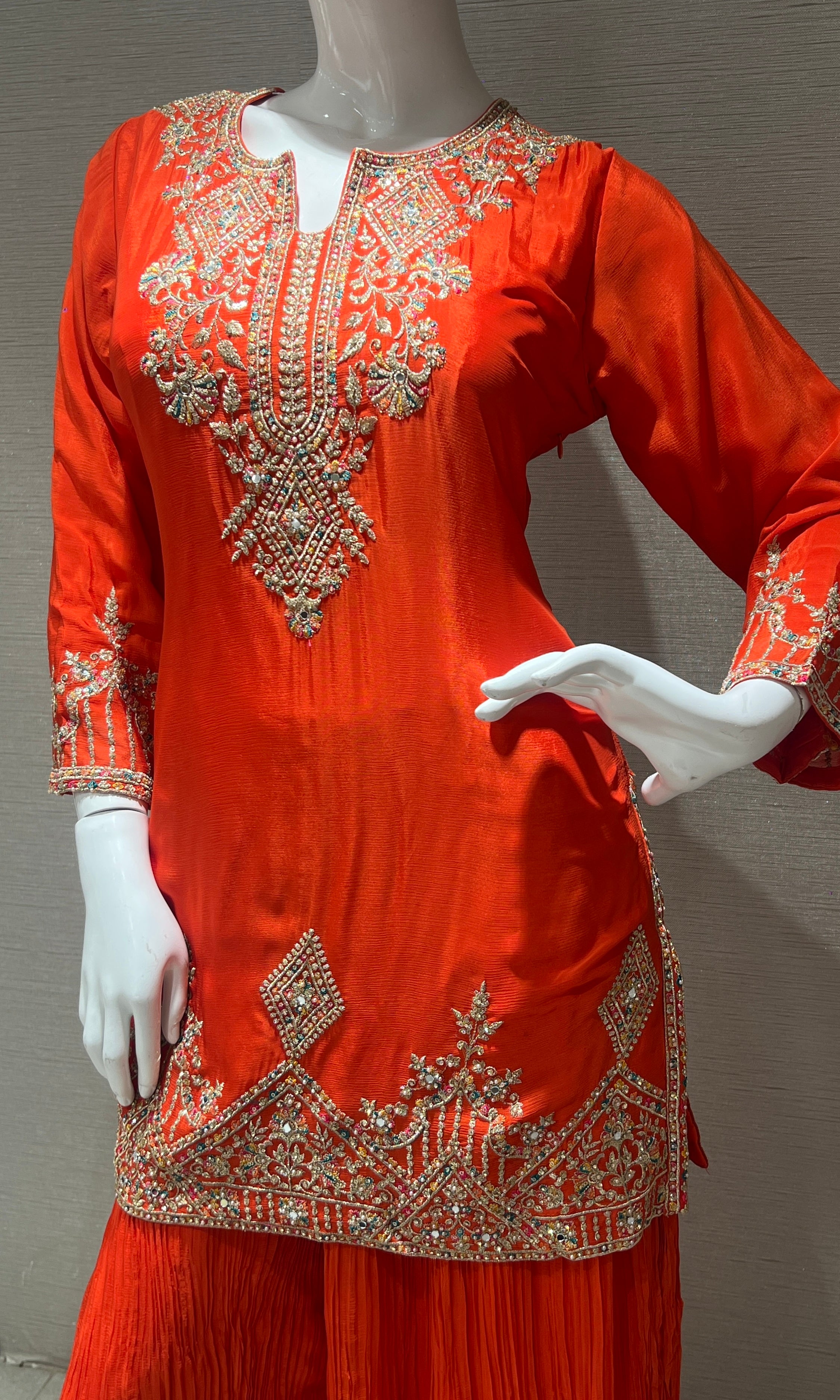 Orange Embroidered Sharara Set