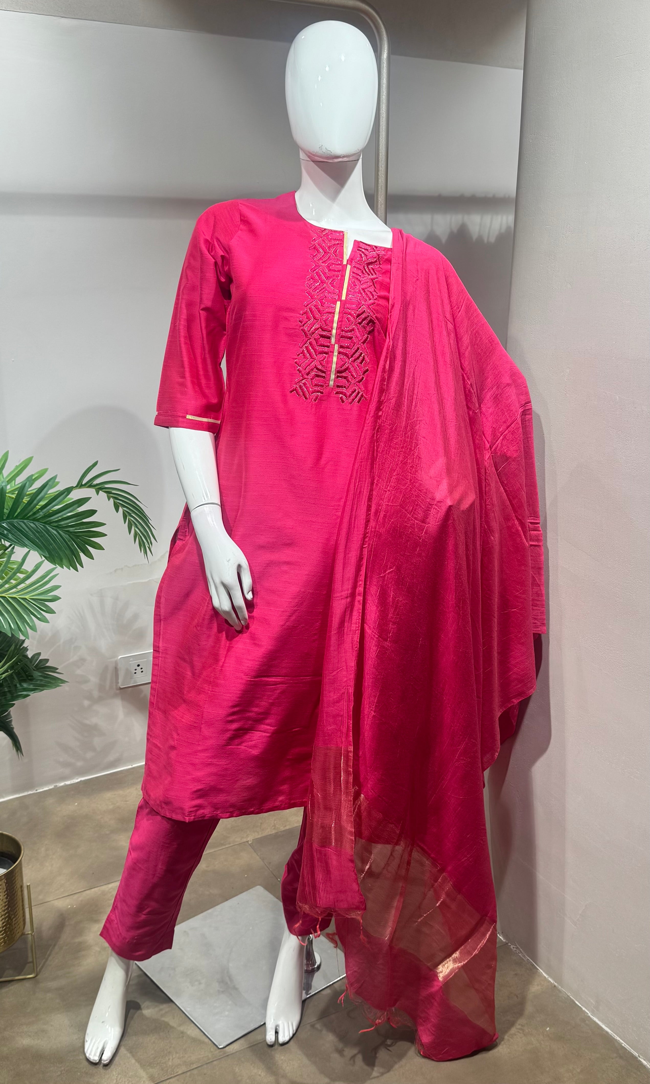 Pink Embroidered Kurta Set with Dupatta